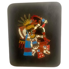 Placa mural mexicana esmaltada de latón Dios Petecatl