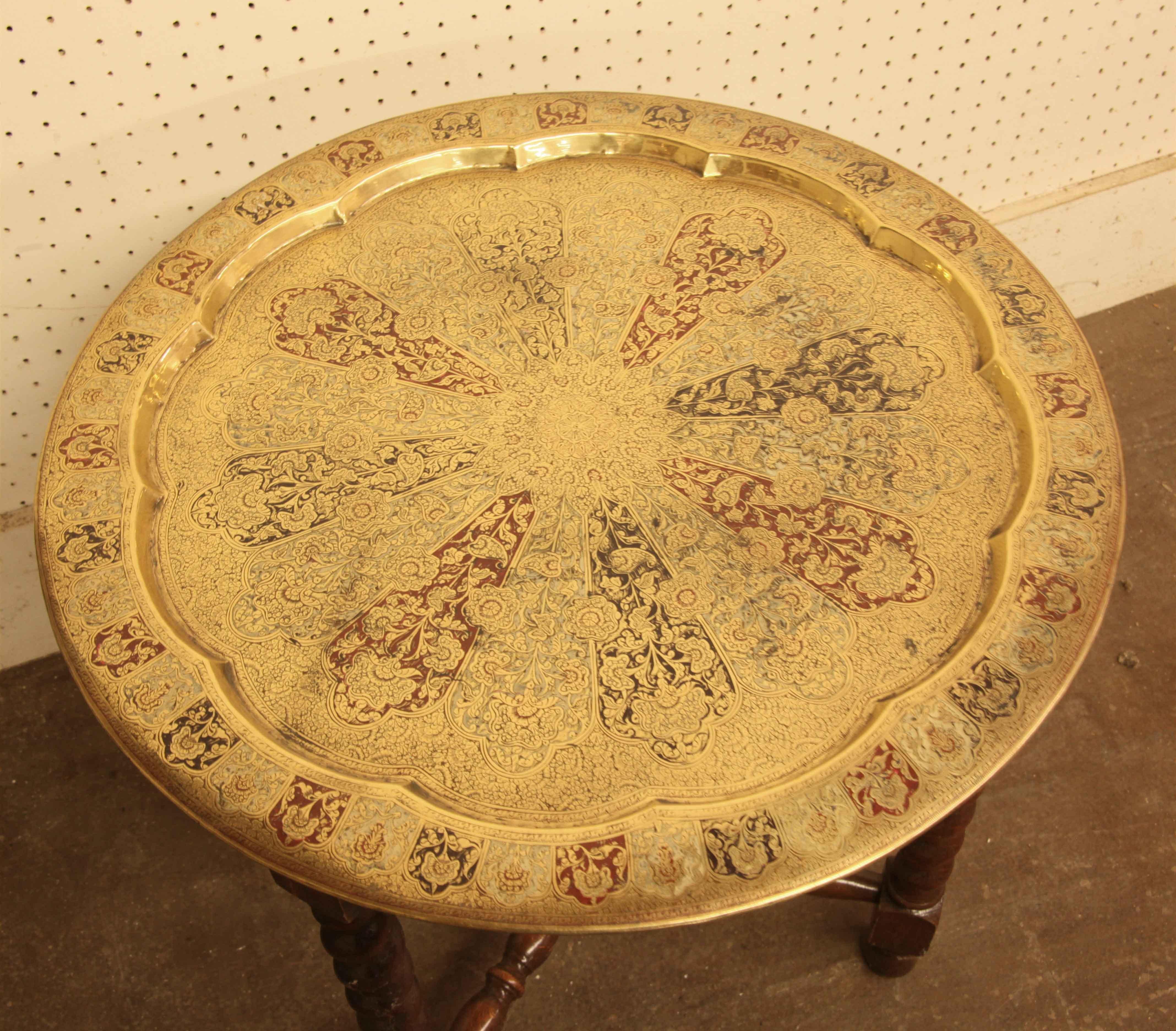 English Brass Engraved Tray on Stand