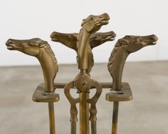 Brass Equestrian Horse Motif Fireplace Tool Set with Stand
