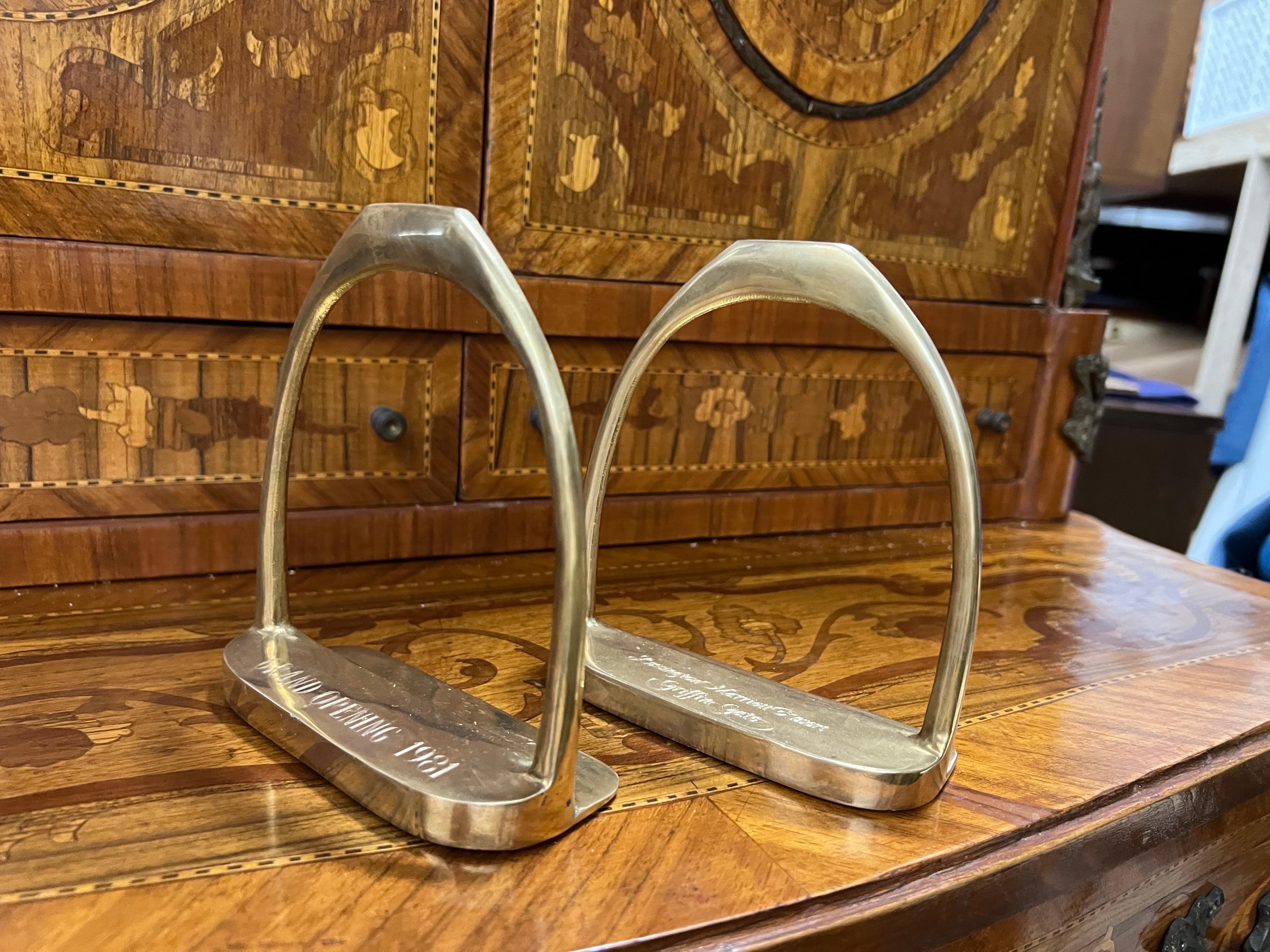 Brass Equestrian Stirrup Bookends For Sale 4