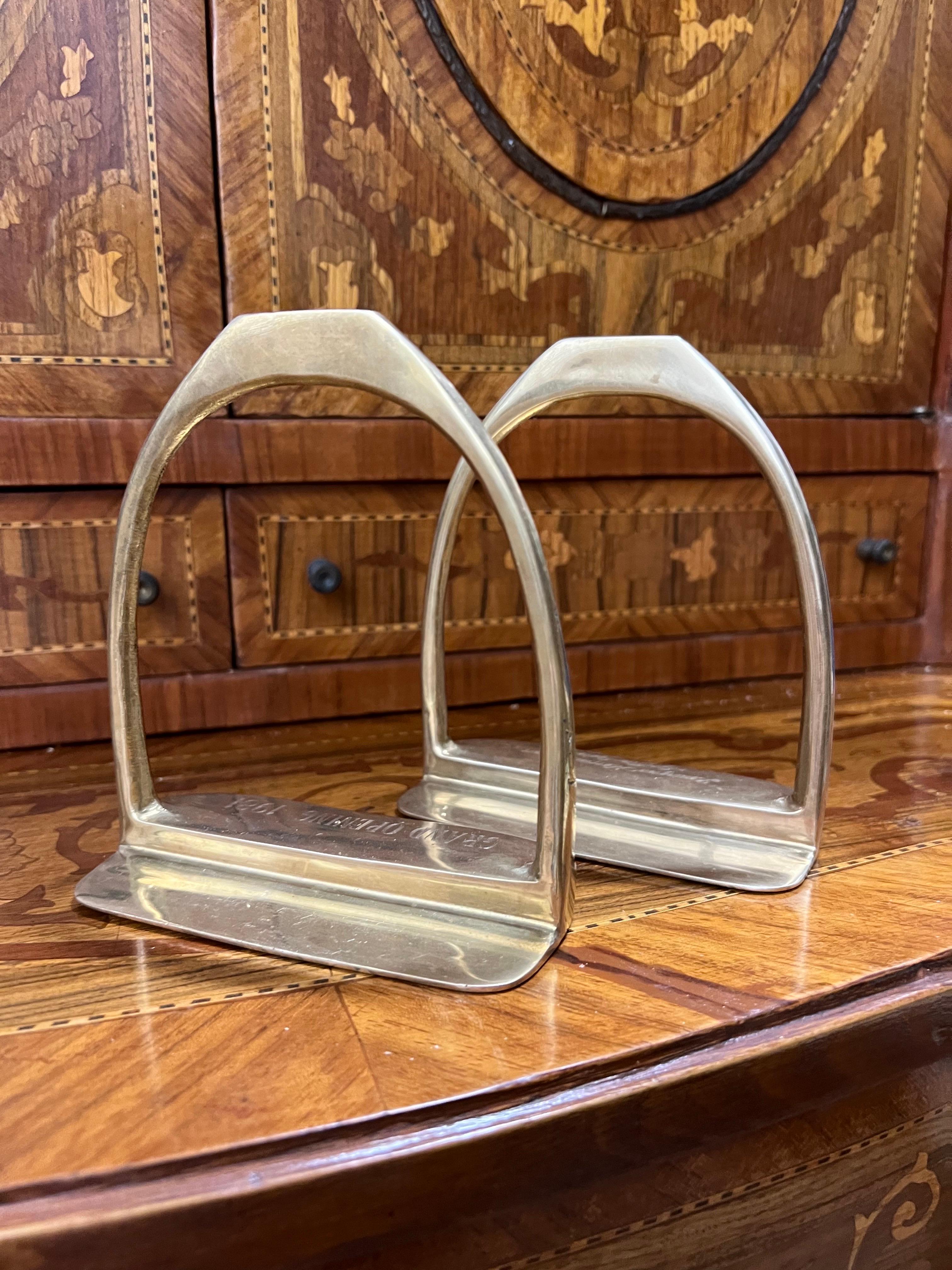Late 20th Century Brass Equestrian Stirrup Bookends For Sale