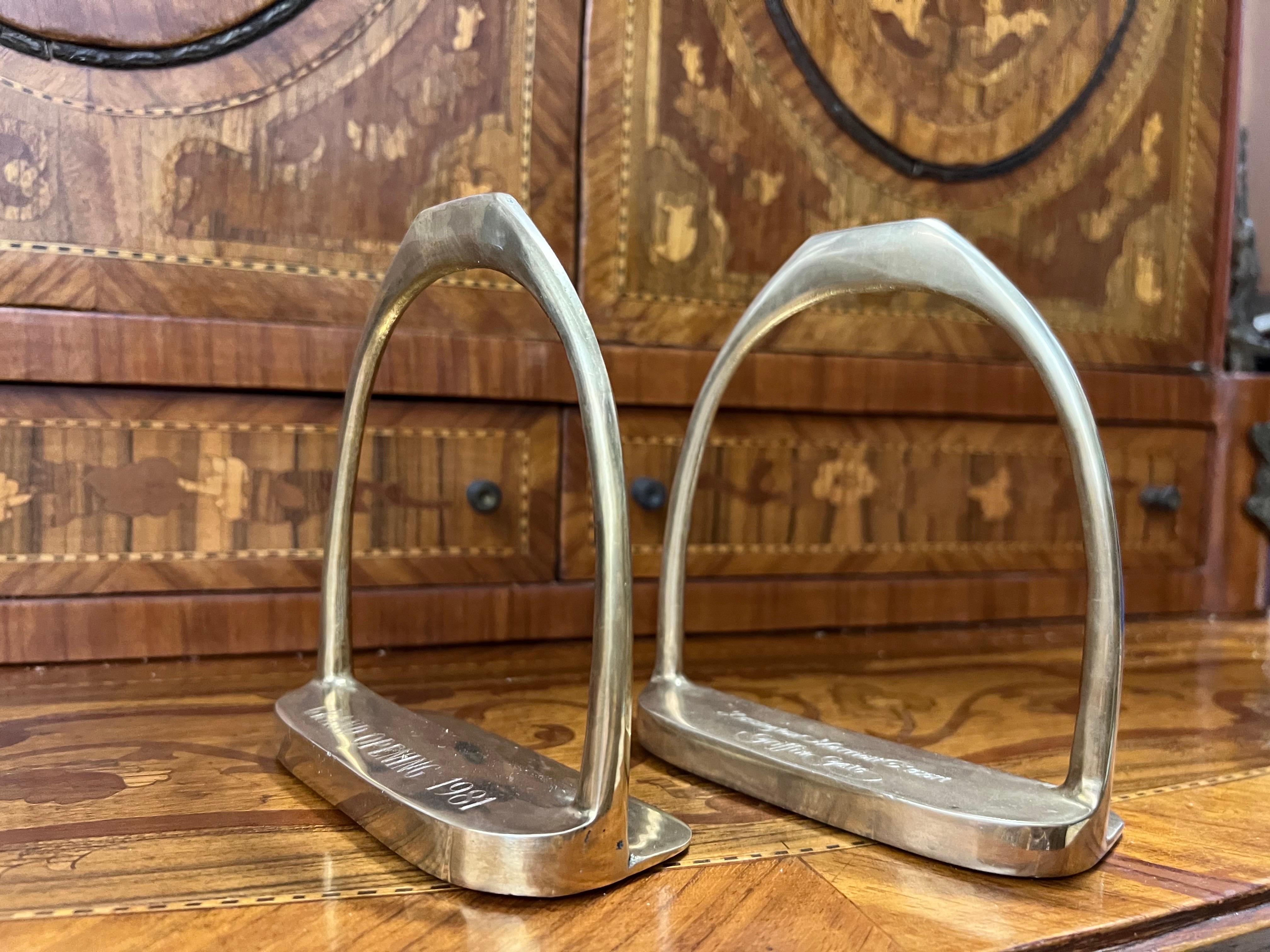Brass Equestrian Stirrup Bookends For Sale 3