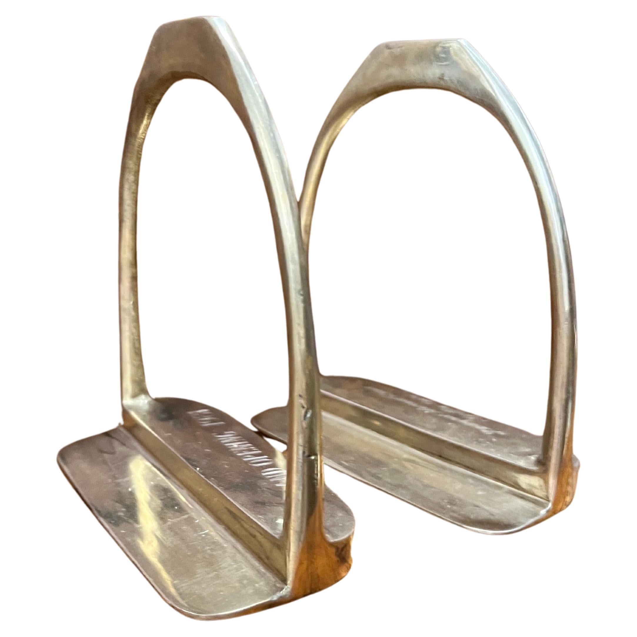 Brass Equestrian Stirrup Bookends For Sale