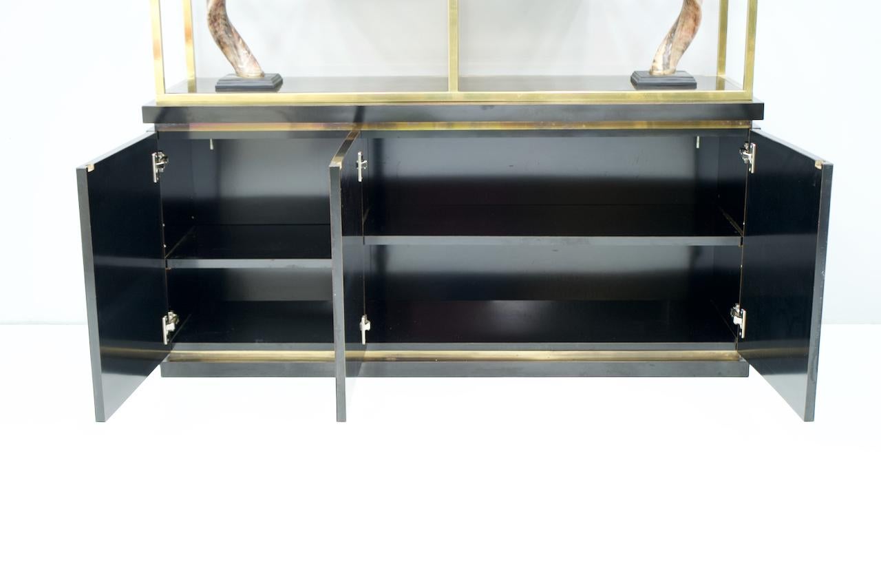 Brass Étagère Shelf or Room Divider with Black Sideboard by Kim Moltzer, 1970s 3