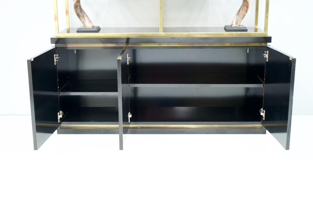 Brass Étagère Shelf or Room Divider with Black Sideboard by Kim Moltzer, 1970s 4