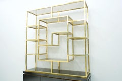 Brass Étagère Shelf or Room Divider with Black Sideboard by Kim Moltzer, 1970s