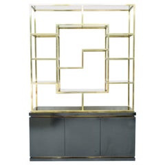 Brass Étagère Shelf or Room Divider with Black Sideboard by Kim Moltzer, 1970s