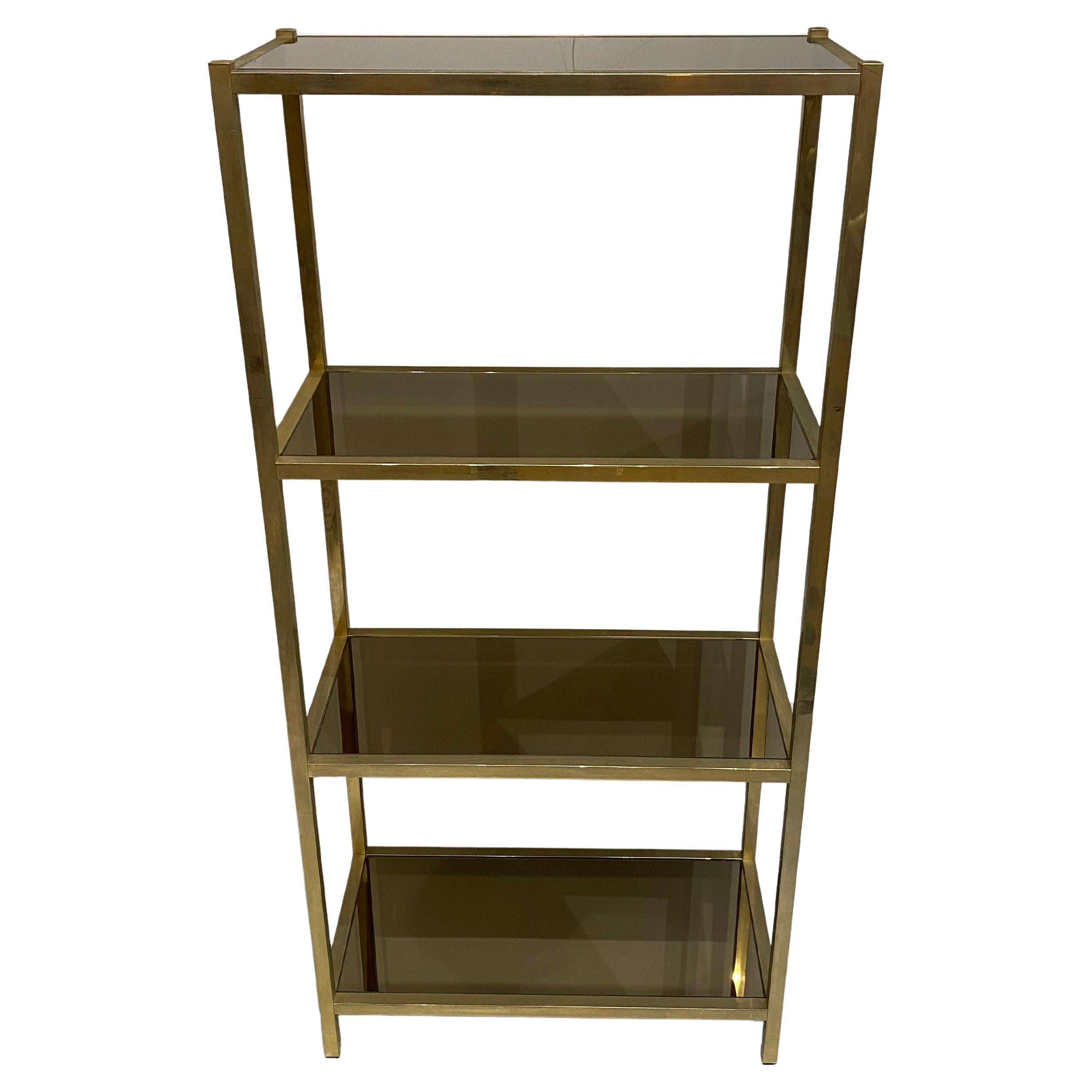 Estantería de latón con espejo ahumado Vitrina de los años 70