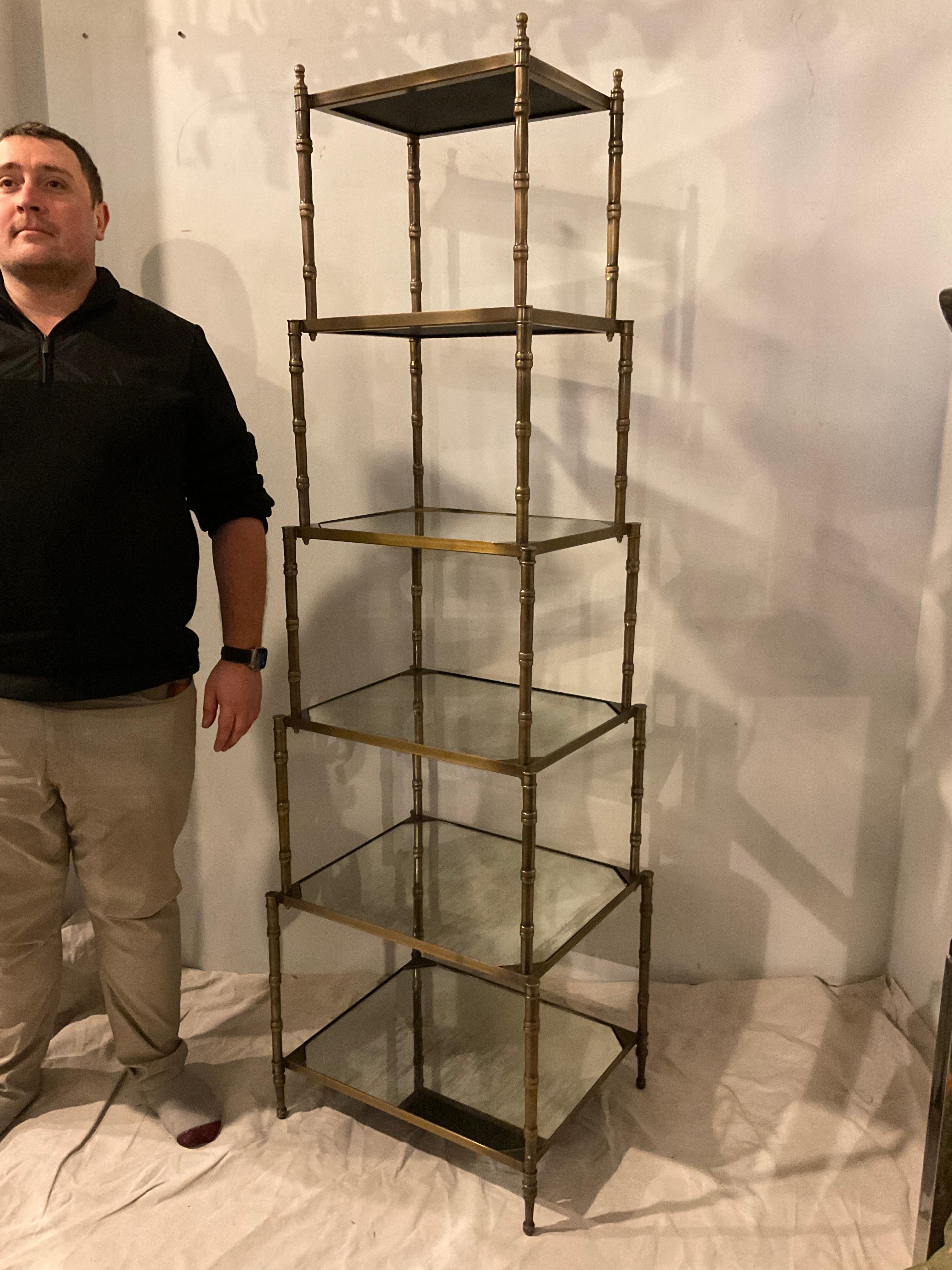 Brass Etagere With Antiqued Mirror Shelves In Good Condition In Tarrytown, NY