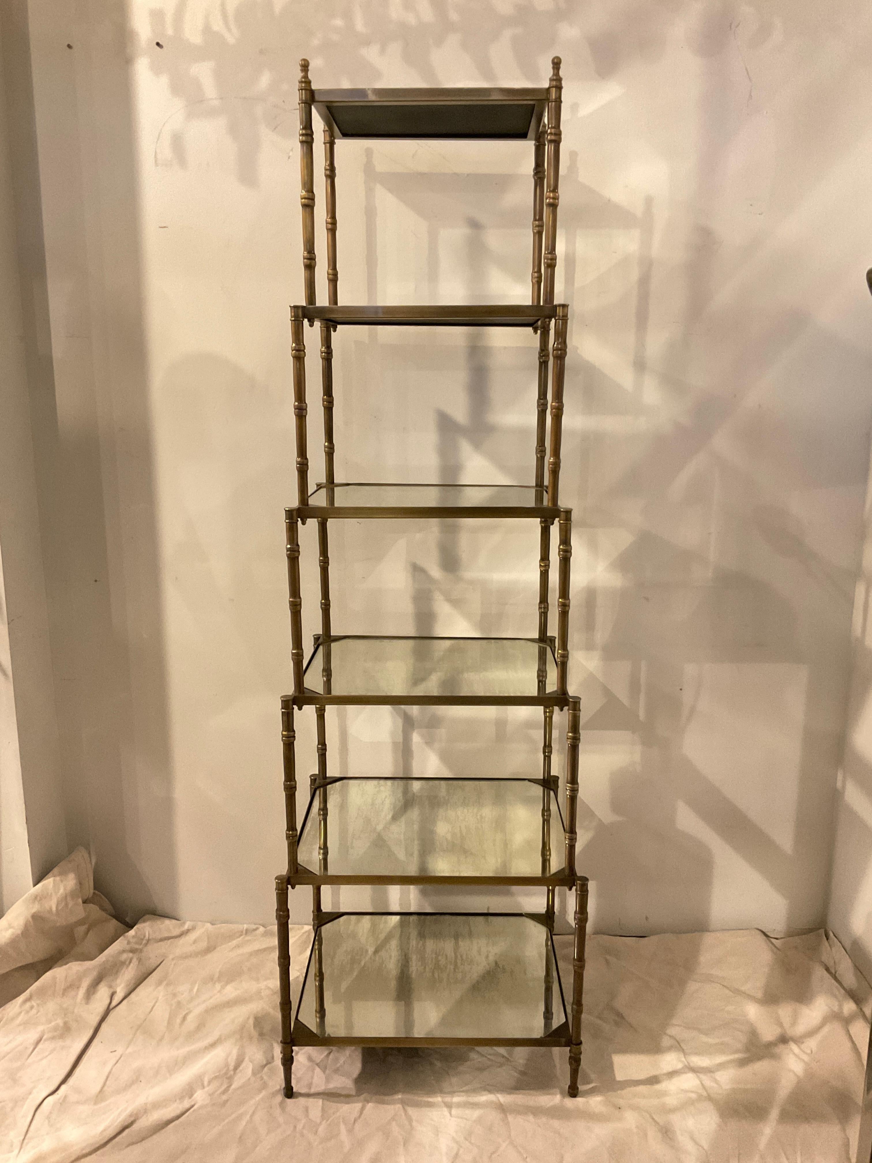 Brass Etagere With Antiqued Mirror Shelves 1