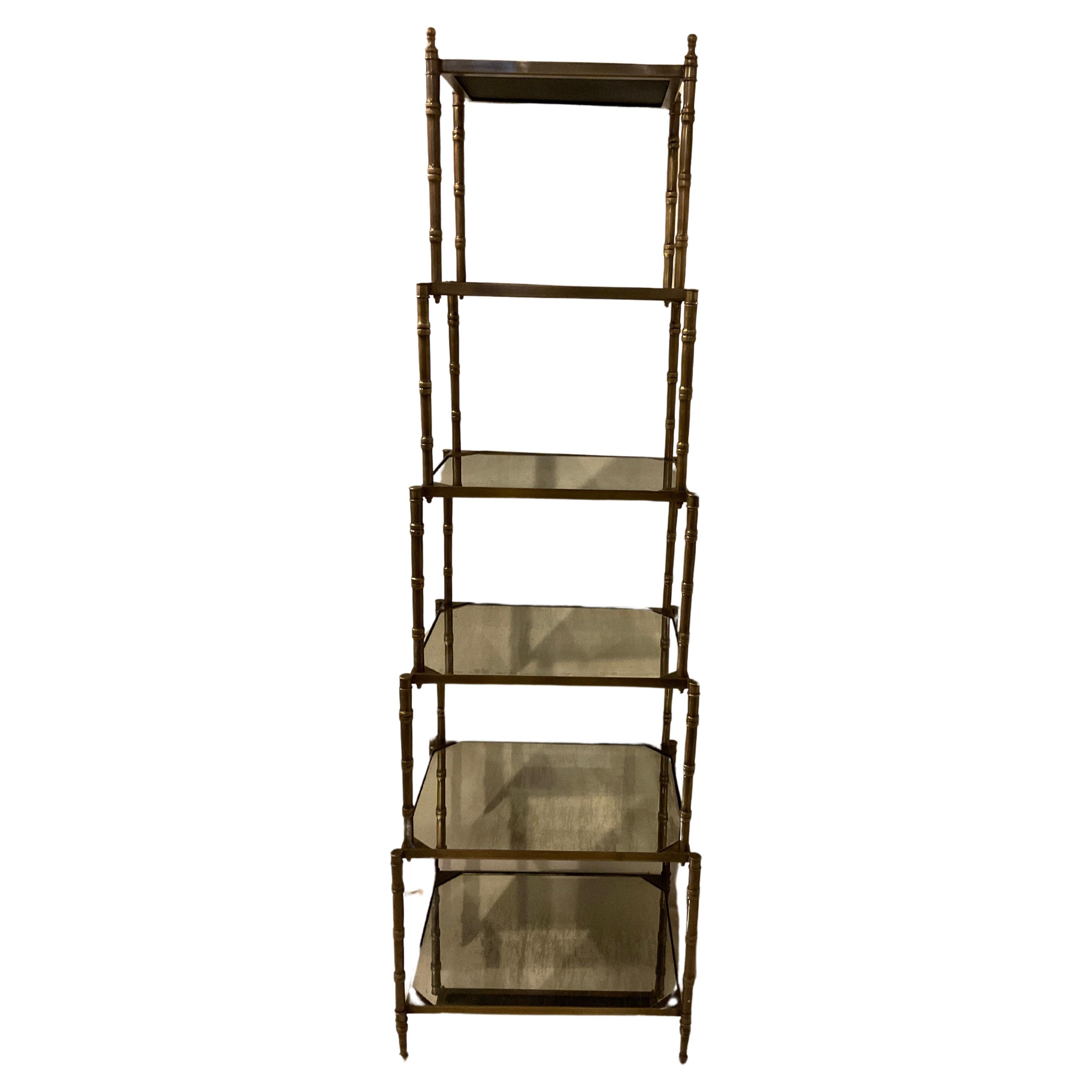 Brass Etagere With Antiqued Mirror Shelves
