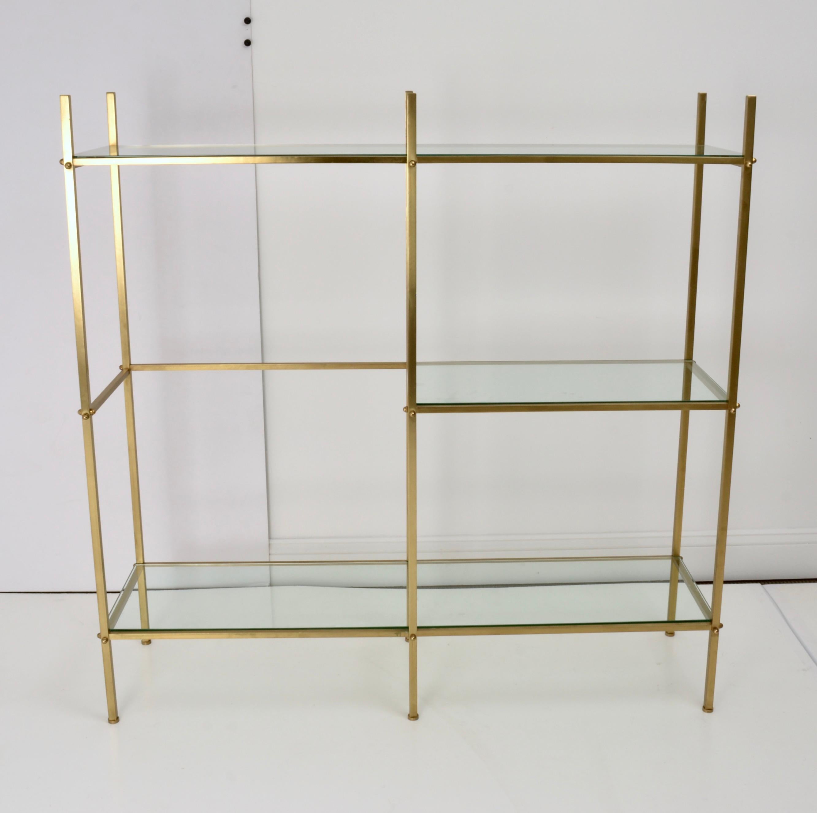 Late 20th Century Brass Etagere with Glass Shelves, 1970s For Sale