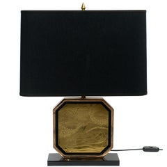 Brass Etched 23-Karat Gold-Plated Table Lamp by George Matthias