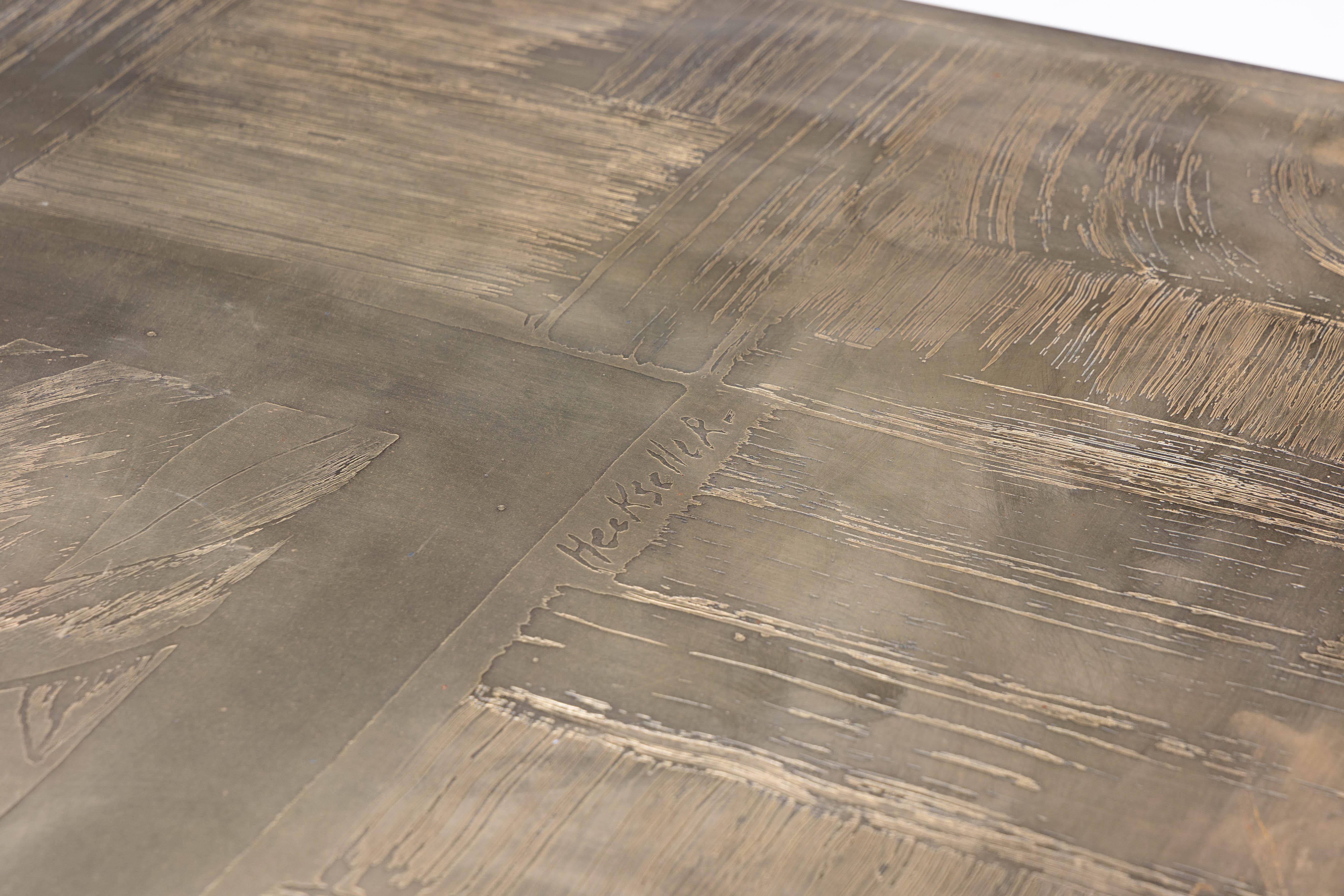 Laiton Table basse gravée en laiton de Christian Heckscher, Belgique, 1970 en vente