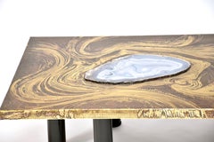 Table basse gravée en laiton par Marc D'Haenens avec incrustation d'agate