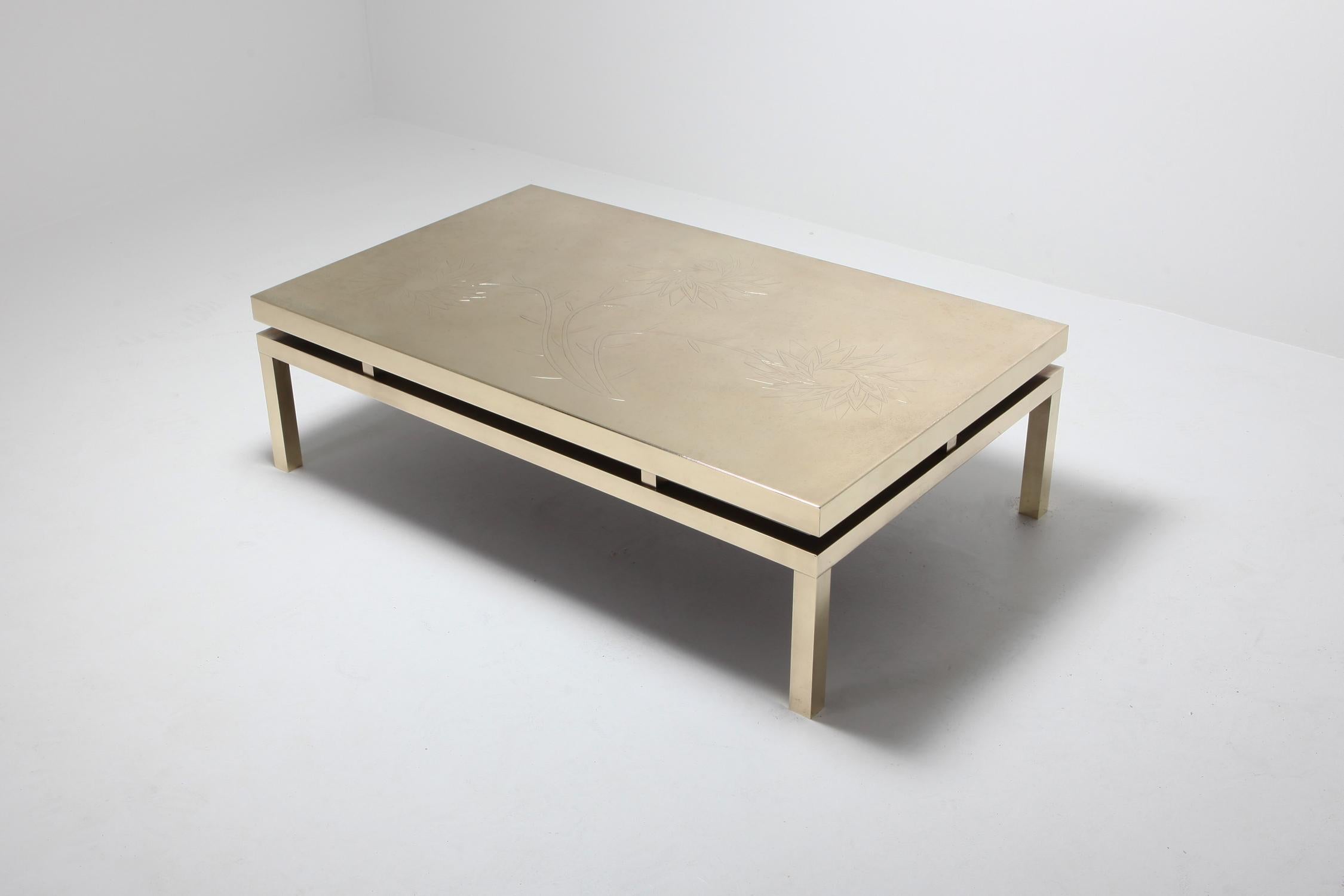 International Style Brass Etched Coffee Table by Willy Daro, 1970s, Belgium