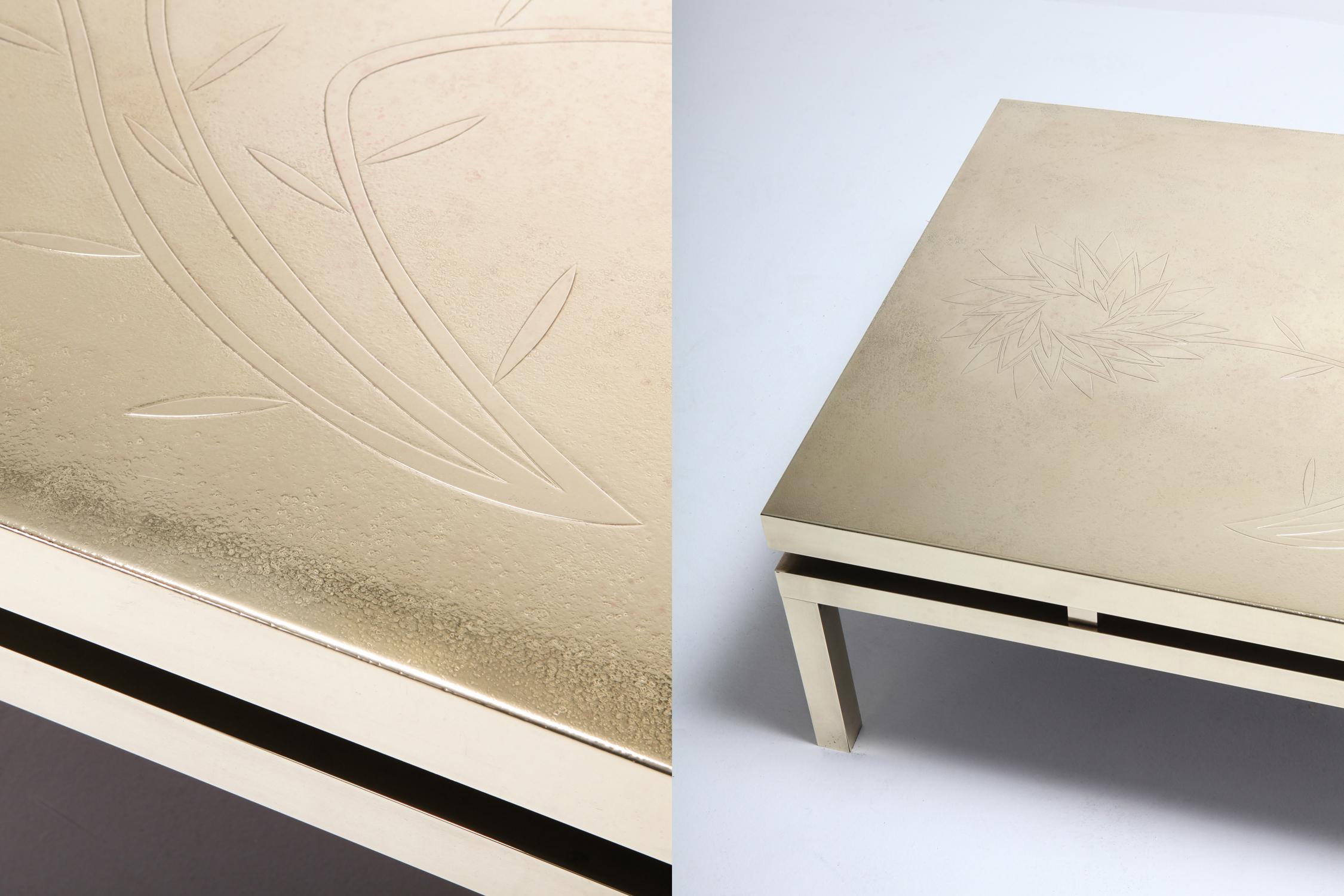 Brass Etched Coffee Table by Willy Daro, 1970s, Belgium In Excellent Condition In Antwerp, BE