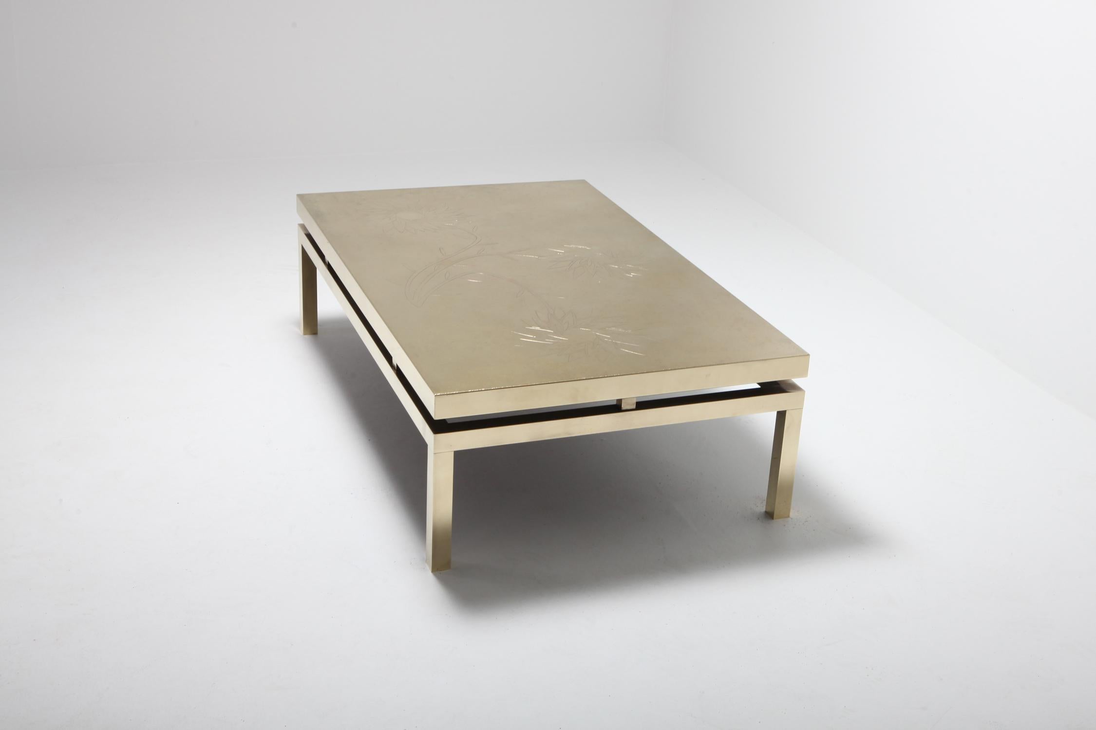 Brass Etched Coffee Table by Willy Daro, 1970s, Belgium 1