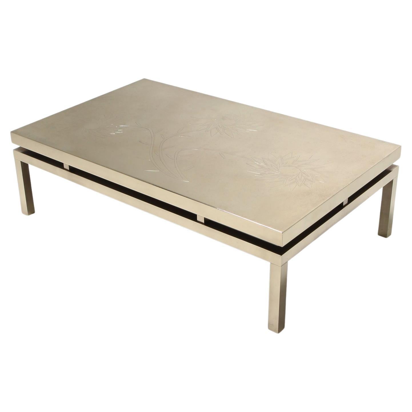 Brass Etched Coffee Table by Willy Daro, International Style, Belgium, 1970s For Sale