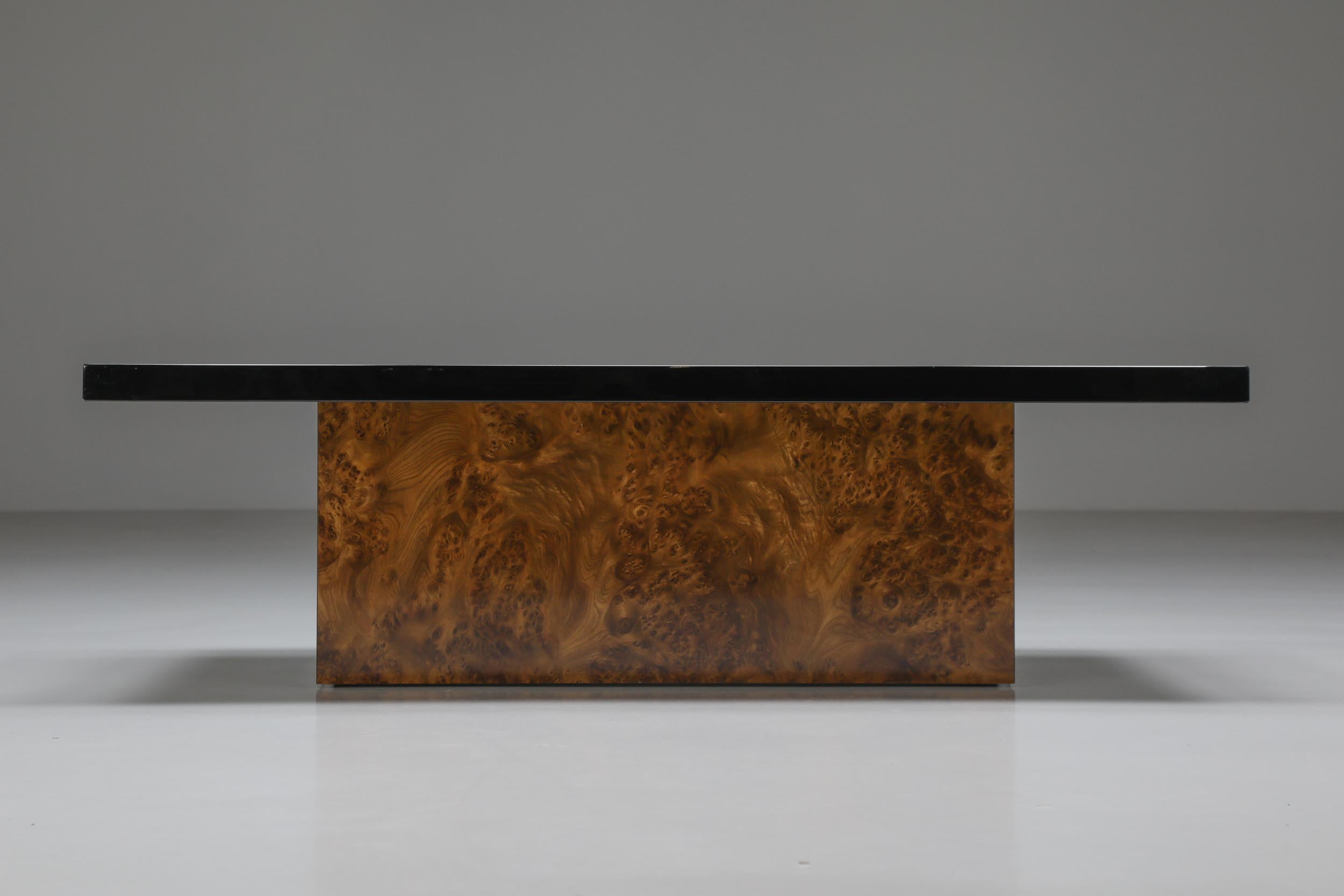 Belgian Brass Etched Coffee Table on Burl Base by Maho 3/250, Belgium, 1970s