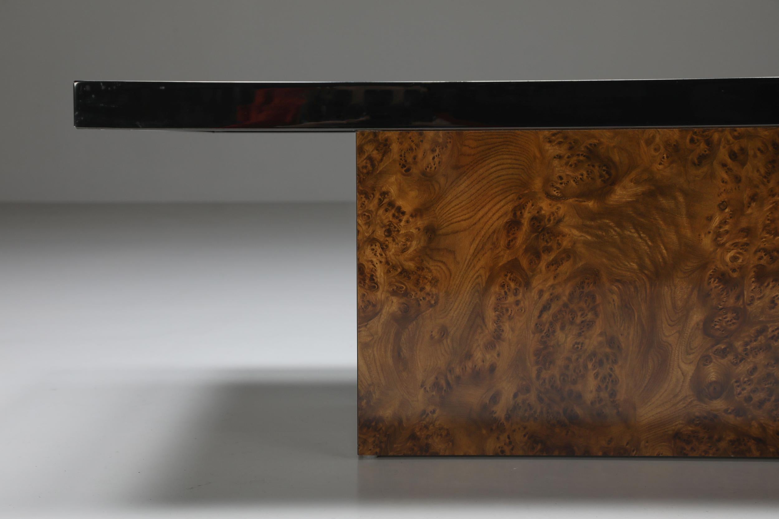 Late 20th Century Brass Etched Coffee Table on Burl Base by Maho 3/250, Belgium, 1970s