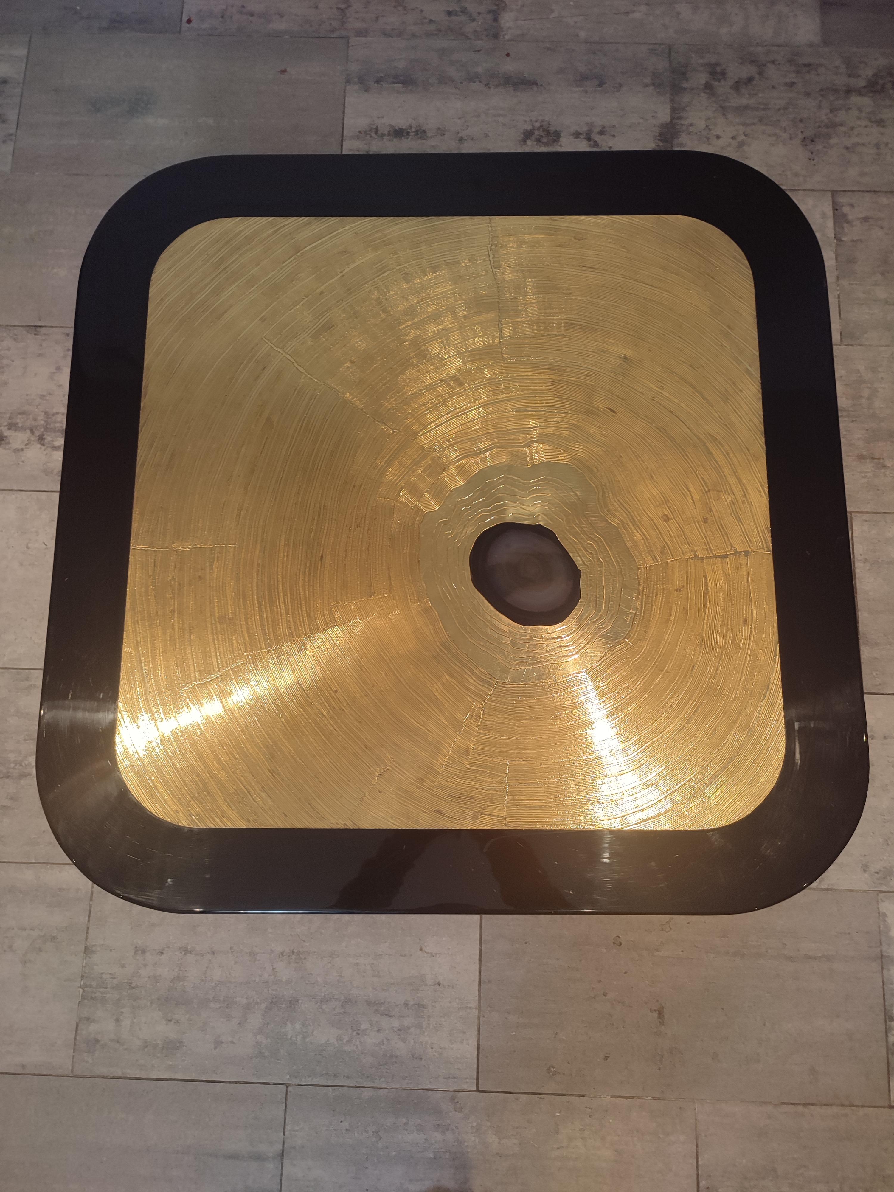 Brass Etched coffee table with blue Agathe stone.