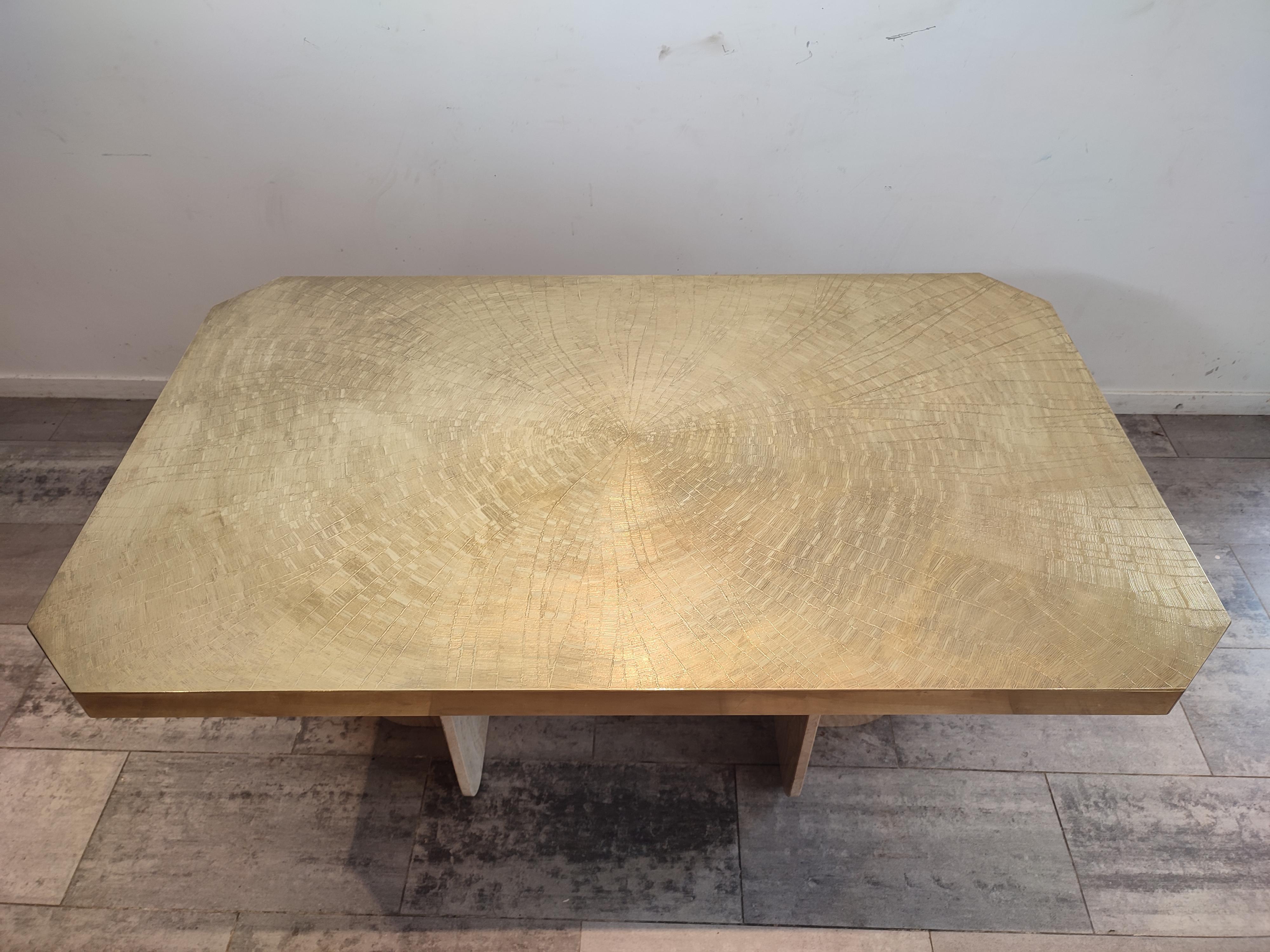 Mid-Century Modern Table de salle à manger/table de bureau en laiton gravé « Georges Mathias » en vente