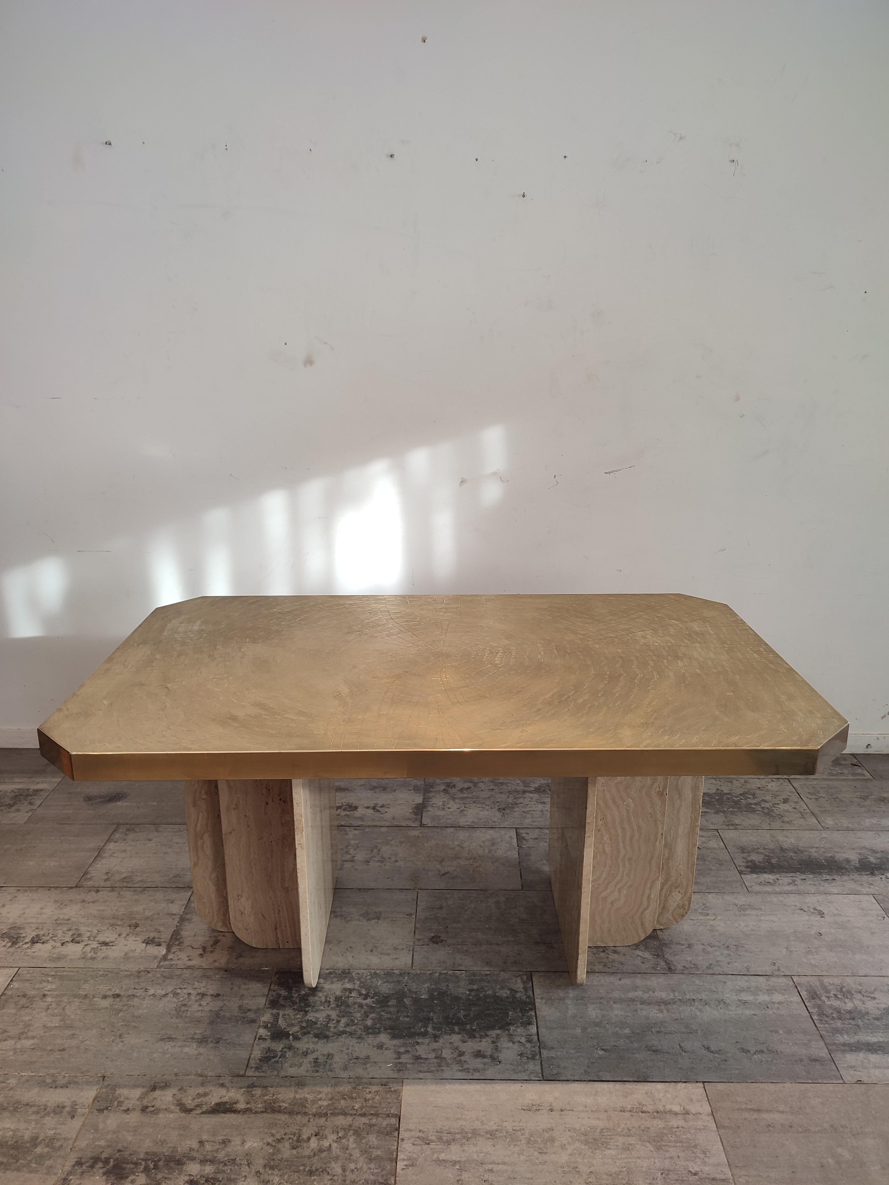 Belge Table de salle à manger/table de bureau en laiton gravé « Georges Mathias » en vente