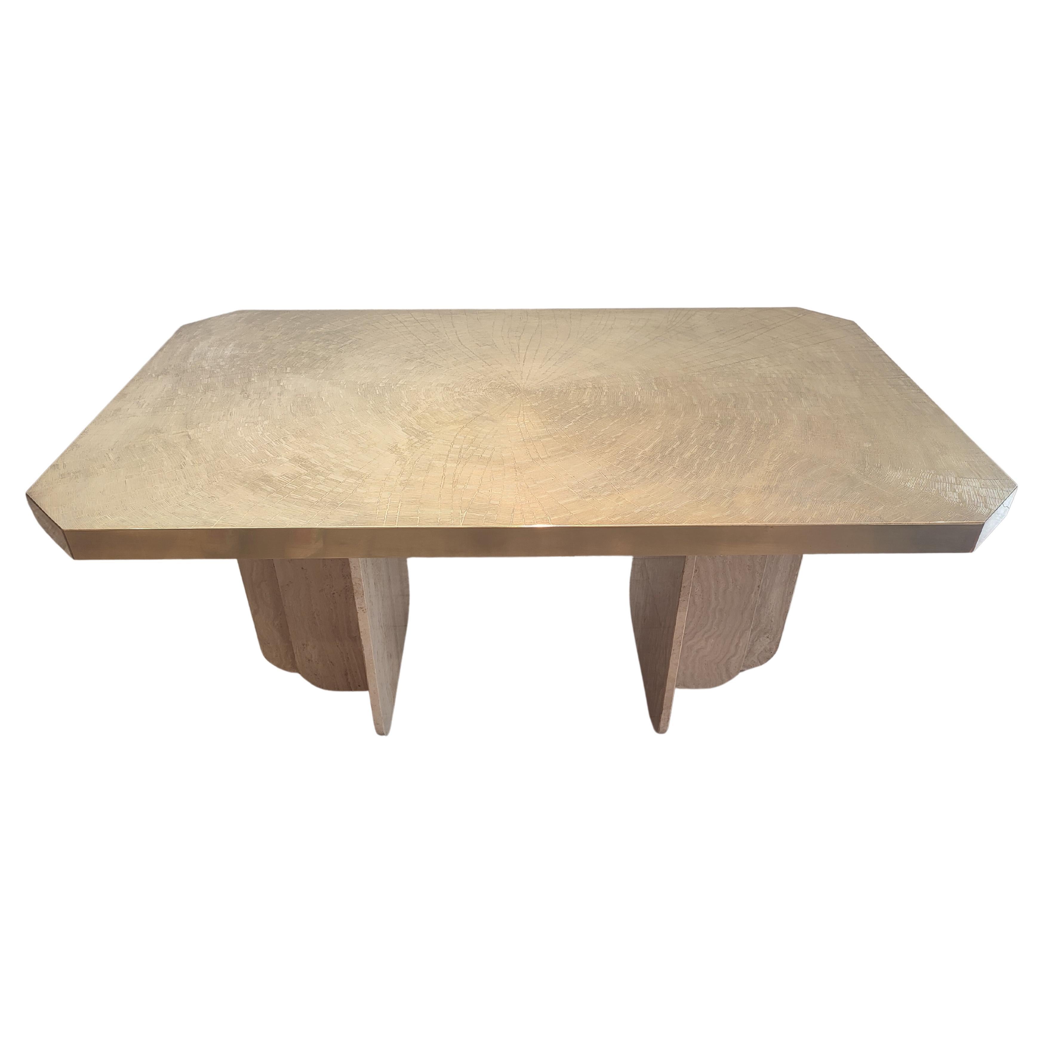 Brass Etched Dining/ Desk Table by "Georges Mathias" For Sale