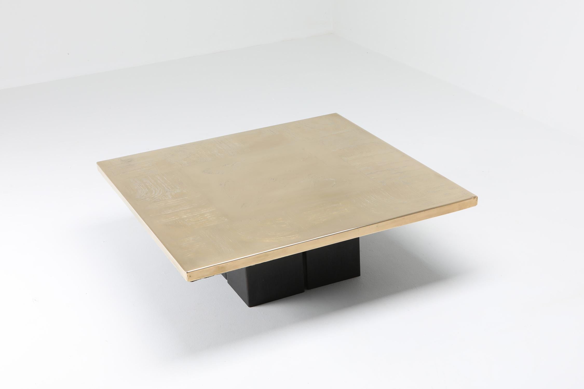European Brass Etched Fine-Art Furniture Coffee Table Set by Christian Heckscher