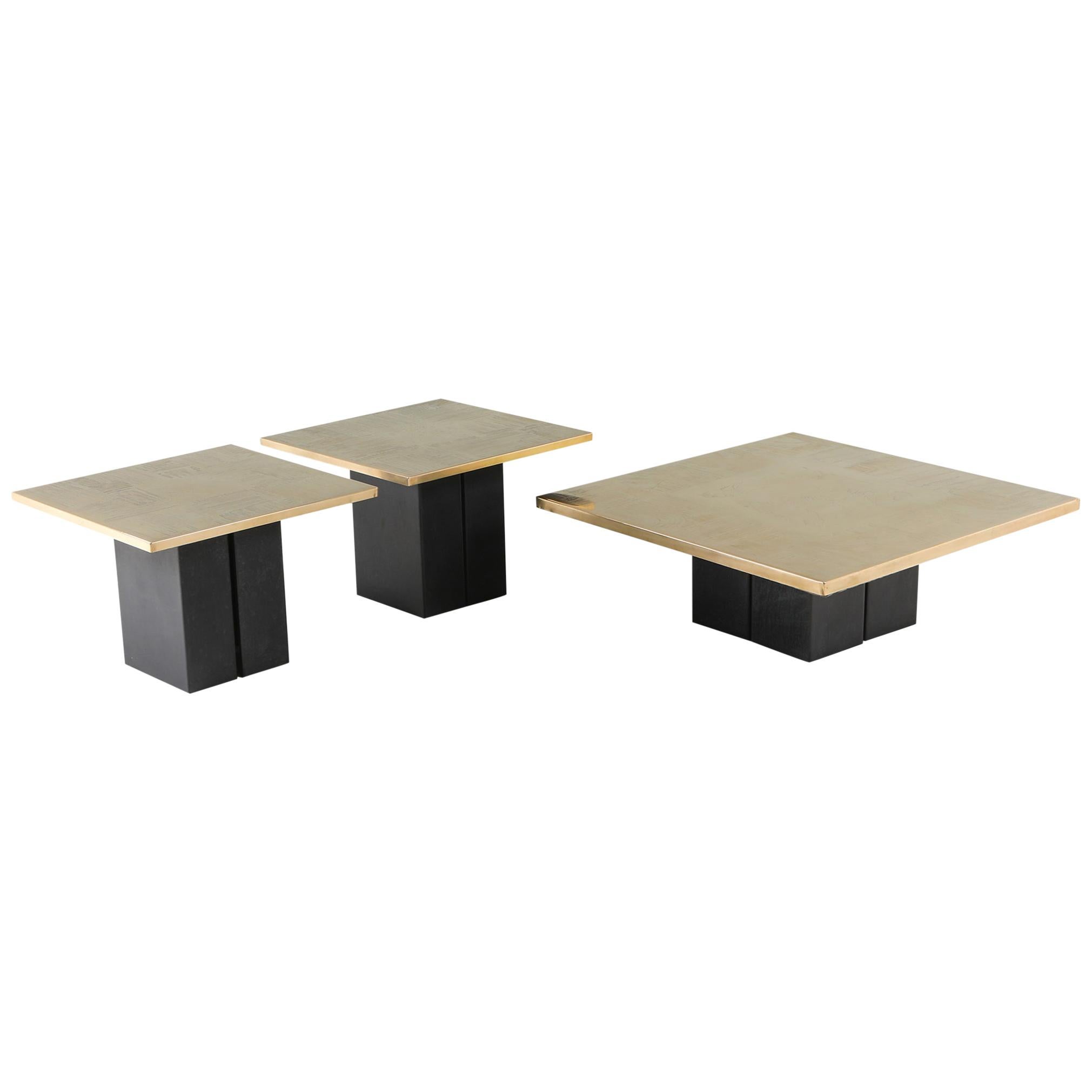 Brass Etched Fine-Art Furniture Coffee Table Set by Christian Heckscher