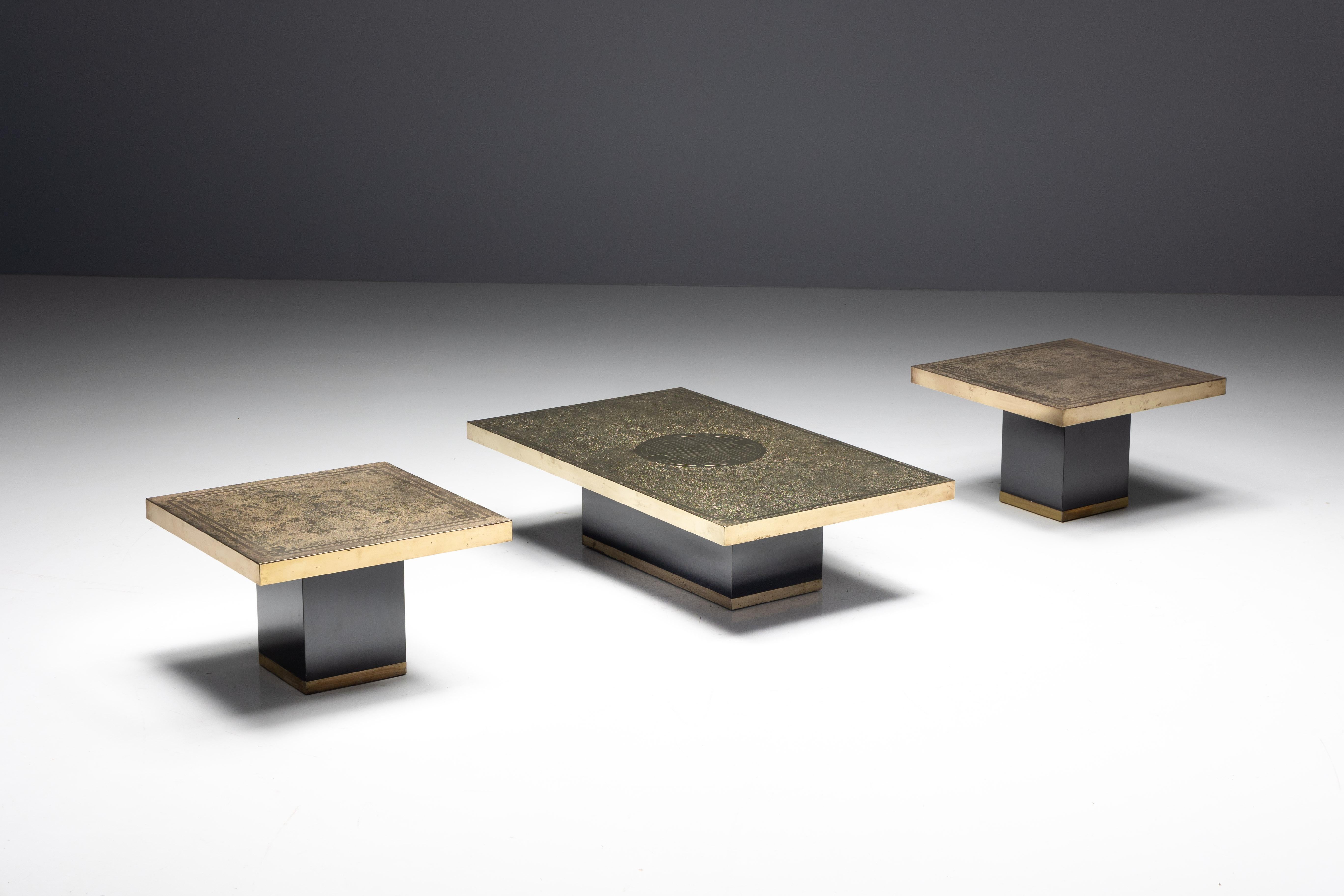 Tables d'appoint Hollywood Regency gravées en laiton par Georges Mathias, France, 1970 en vente 2