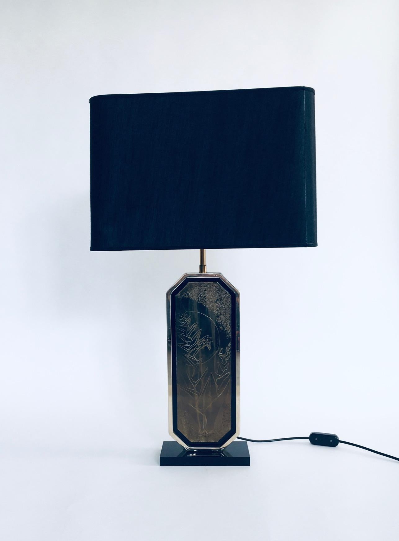 Post-Modern Brass Etched Maho Table Lamp by George Mathias for M2000, Belgium 1970's