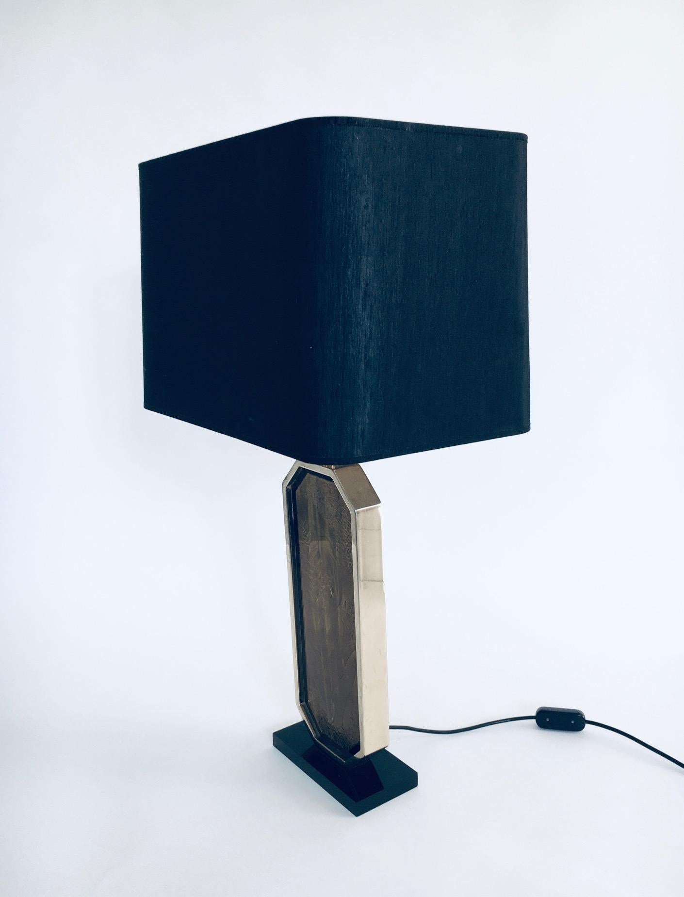 Brass Etched Maho Table Lamp by George Mathias for M2000, Belgium 1970's In Good Condition In Oud-Turnhout, VAN