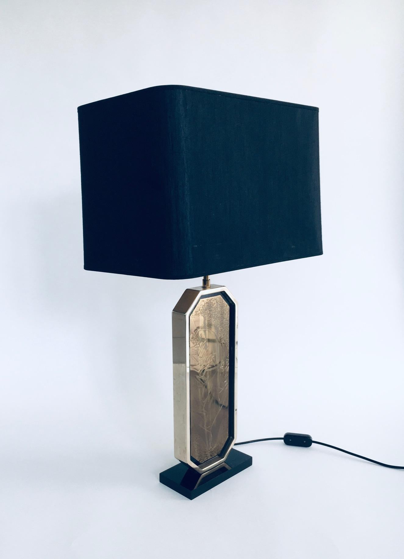 Late 20th Century Brass Etched Maho Table Lamp by George Mathias for M2000, Belgium 1970's