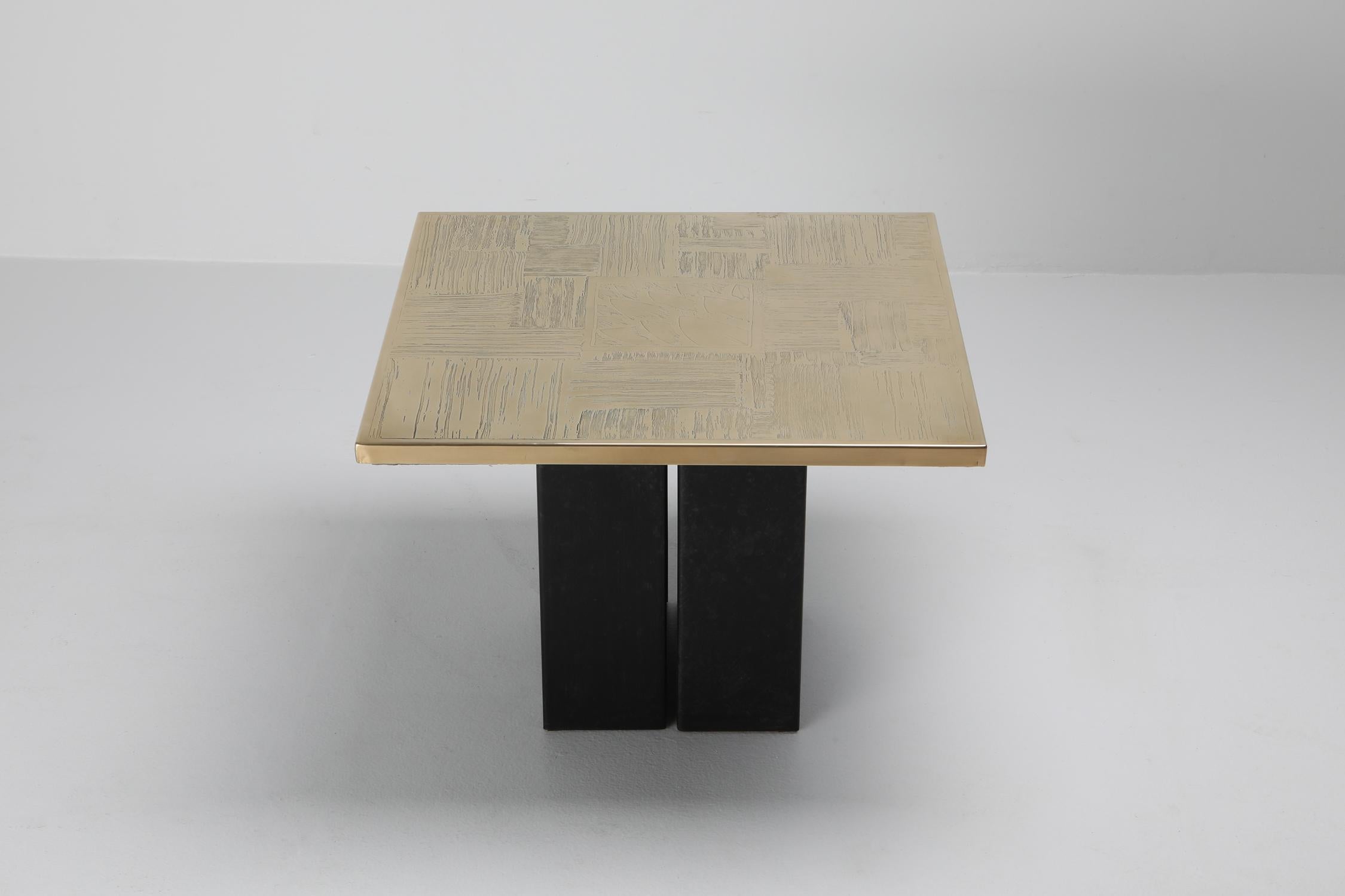 20th Century Brass Etched Side Table Set by Christian Heckscher For Sale