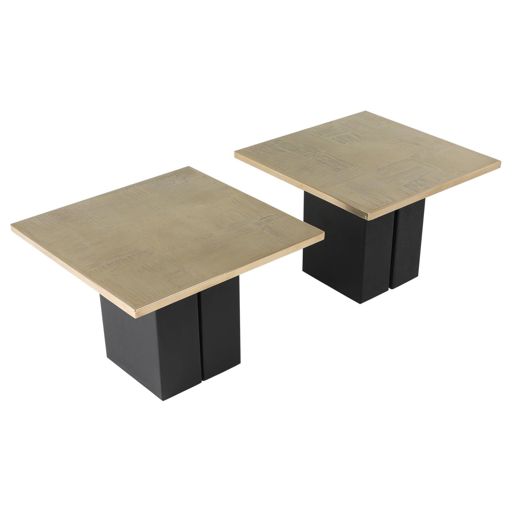 Brass Etched Side Table Set by Christian Heckscher