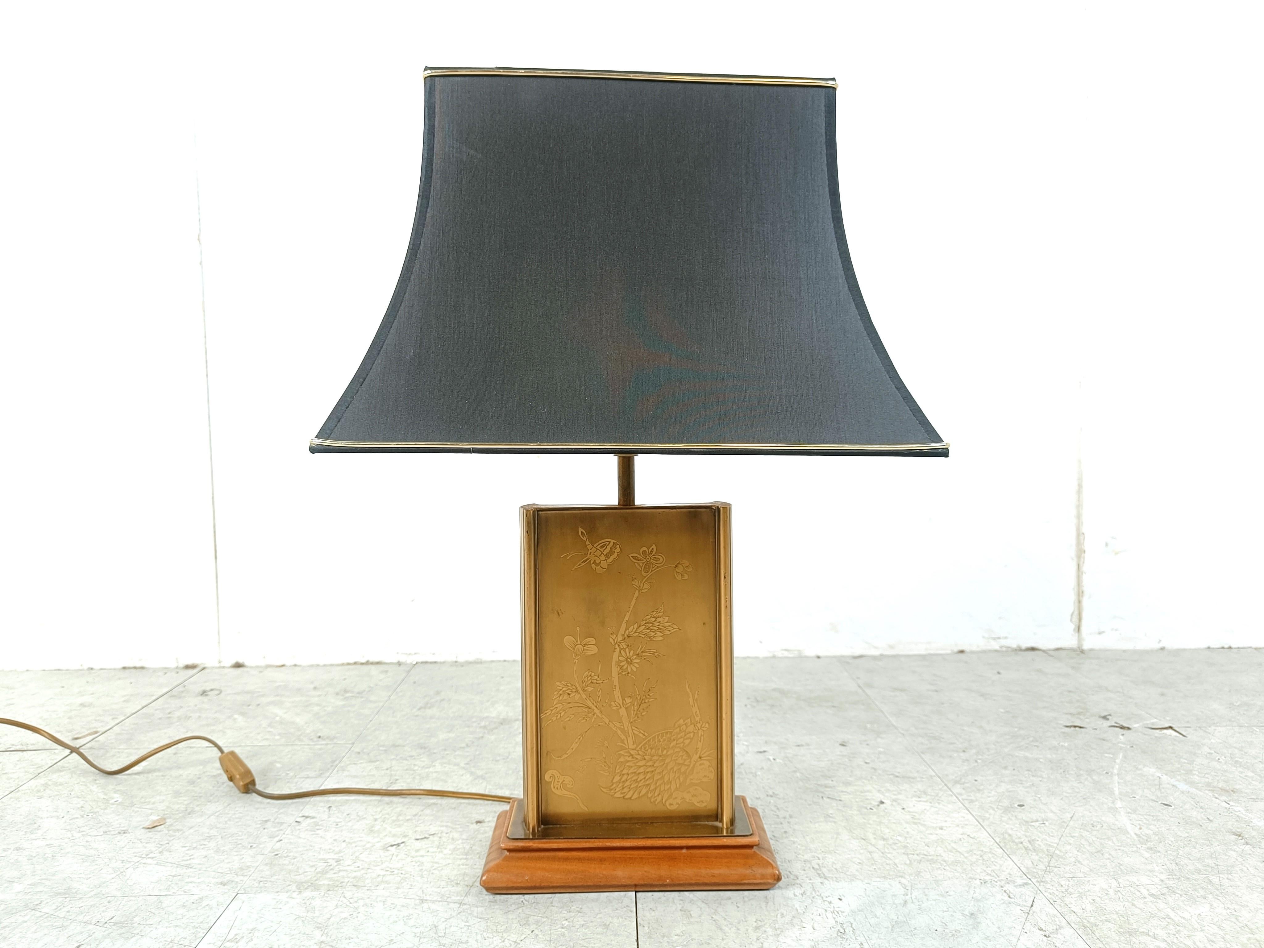 Hollywood Regency Brass etched table lamp, 1970s
