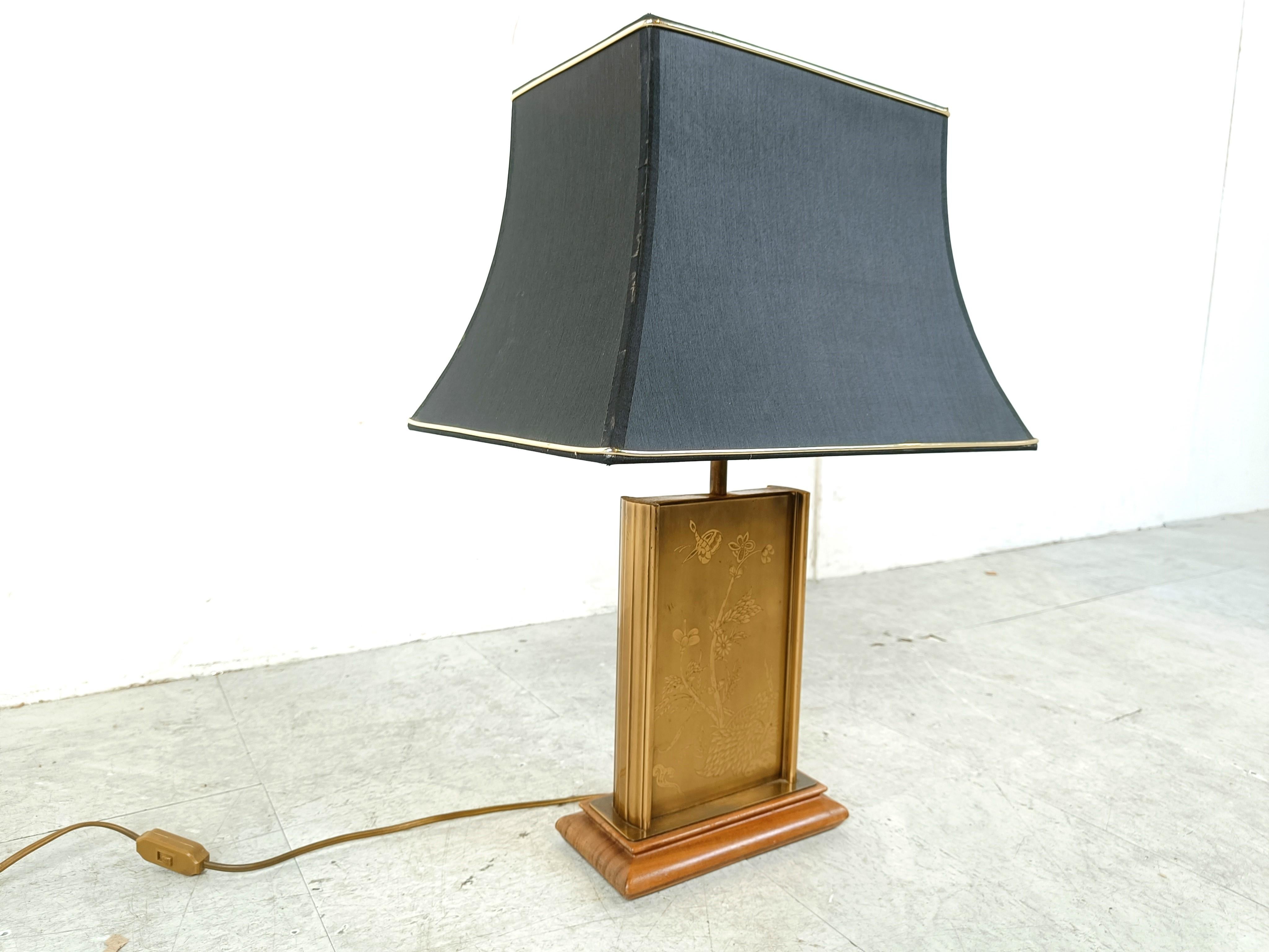 French Brass etched table lamp, 1970s