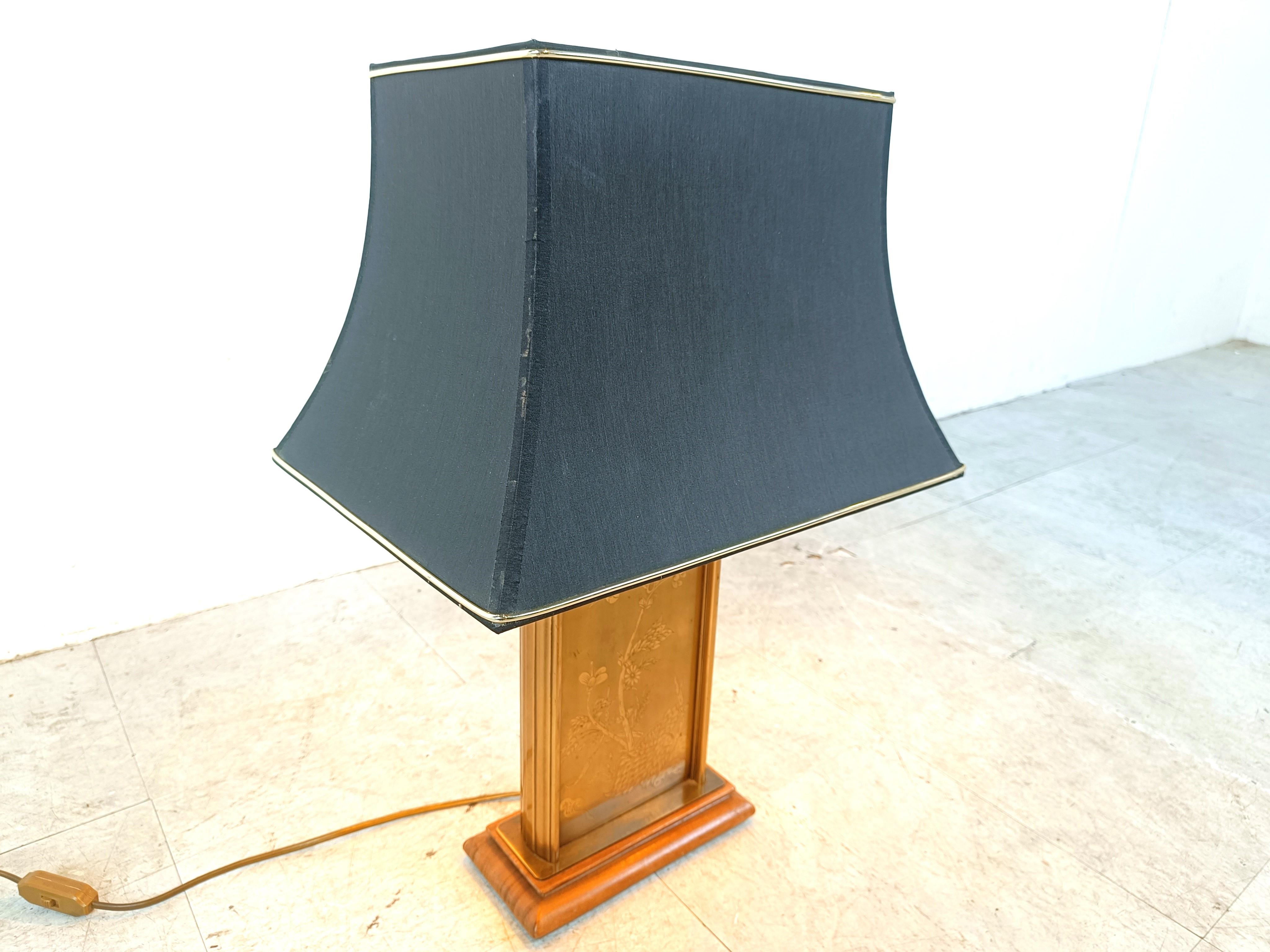 Brass etched table lamp, 1970s In Good Condition In HEVERLEE, BE