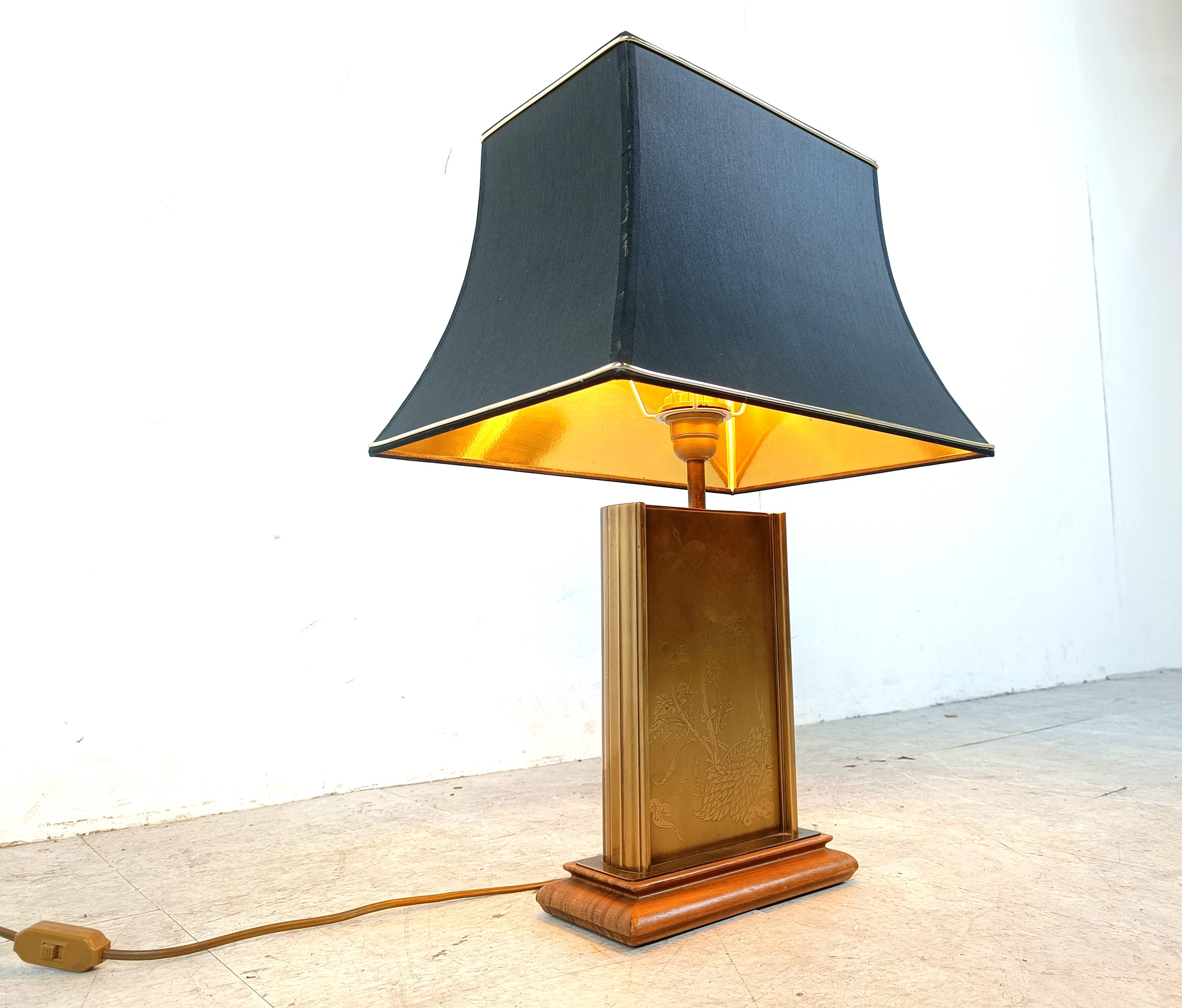 Late 20th Century Brass etched table lamp, 1970s For Sale