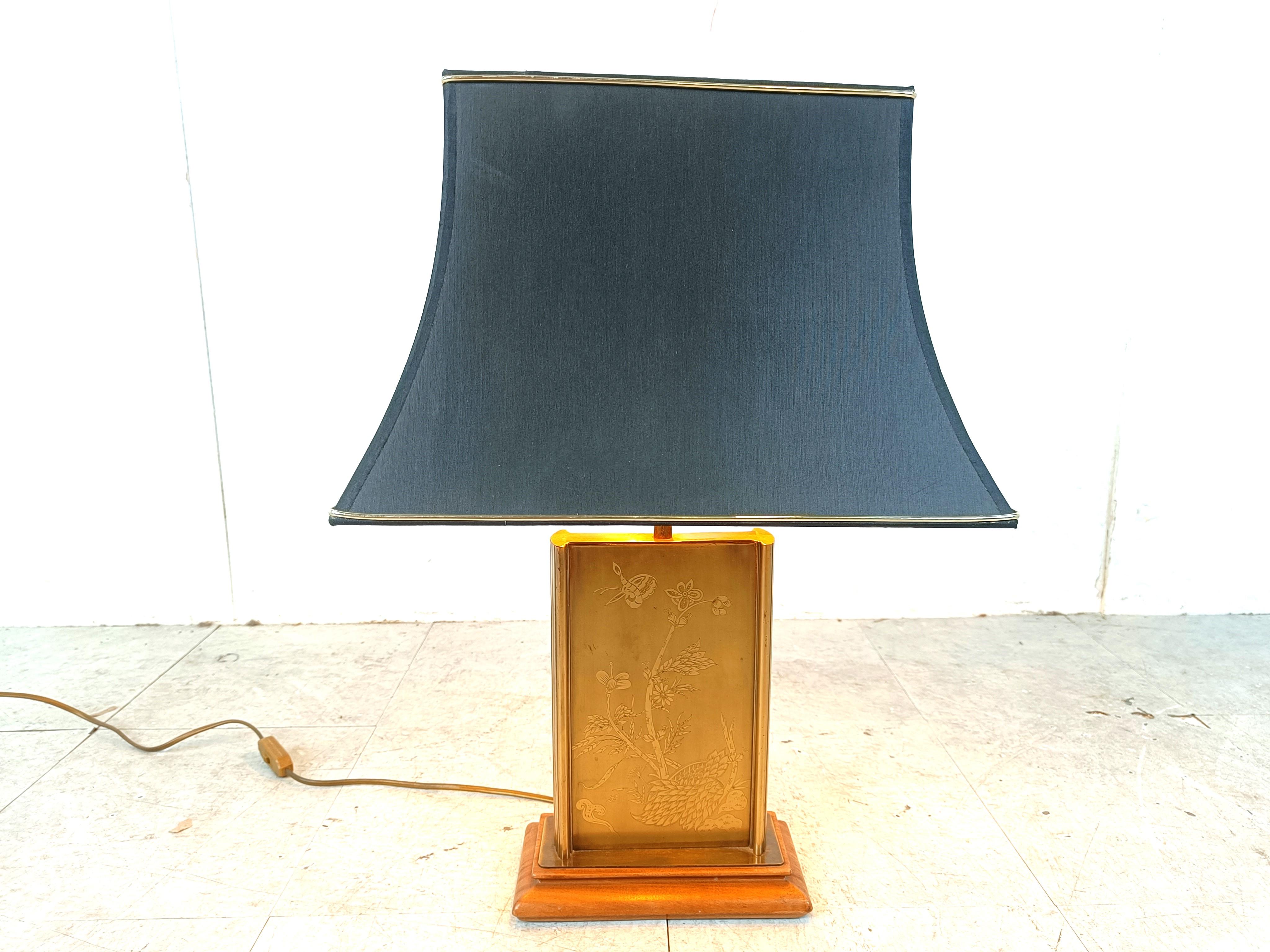 Brass etched table lamp, 1970s For Sale 1