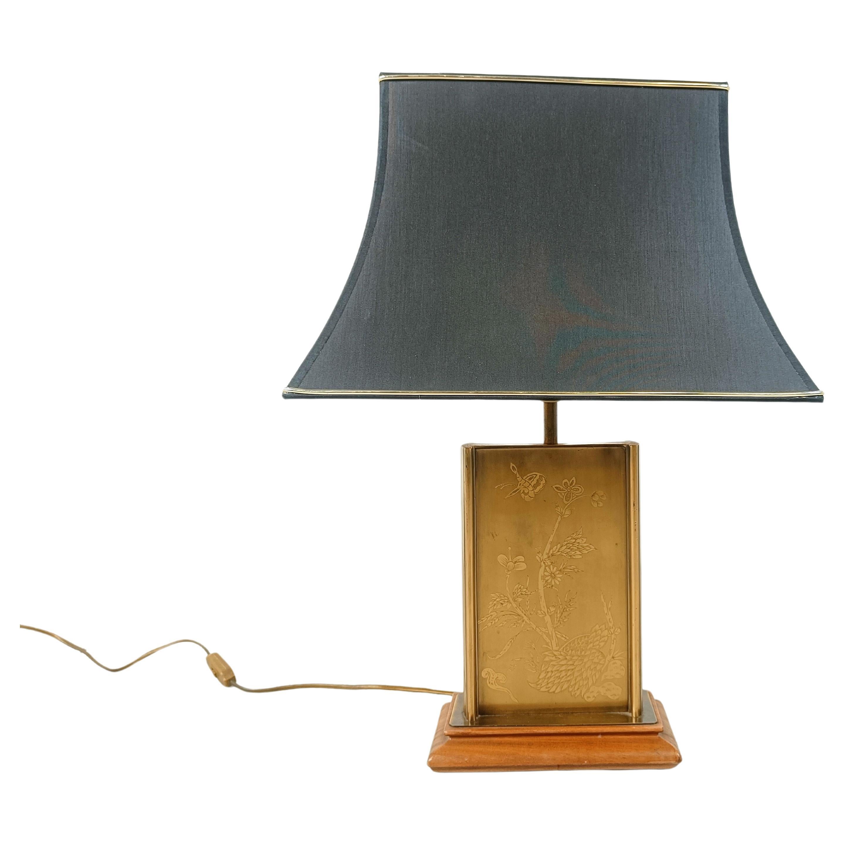 Brass etched table lamp, 1970s For Sale