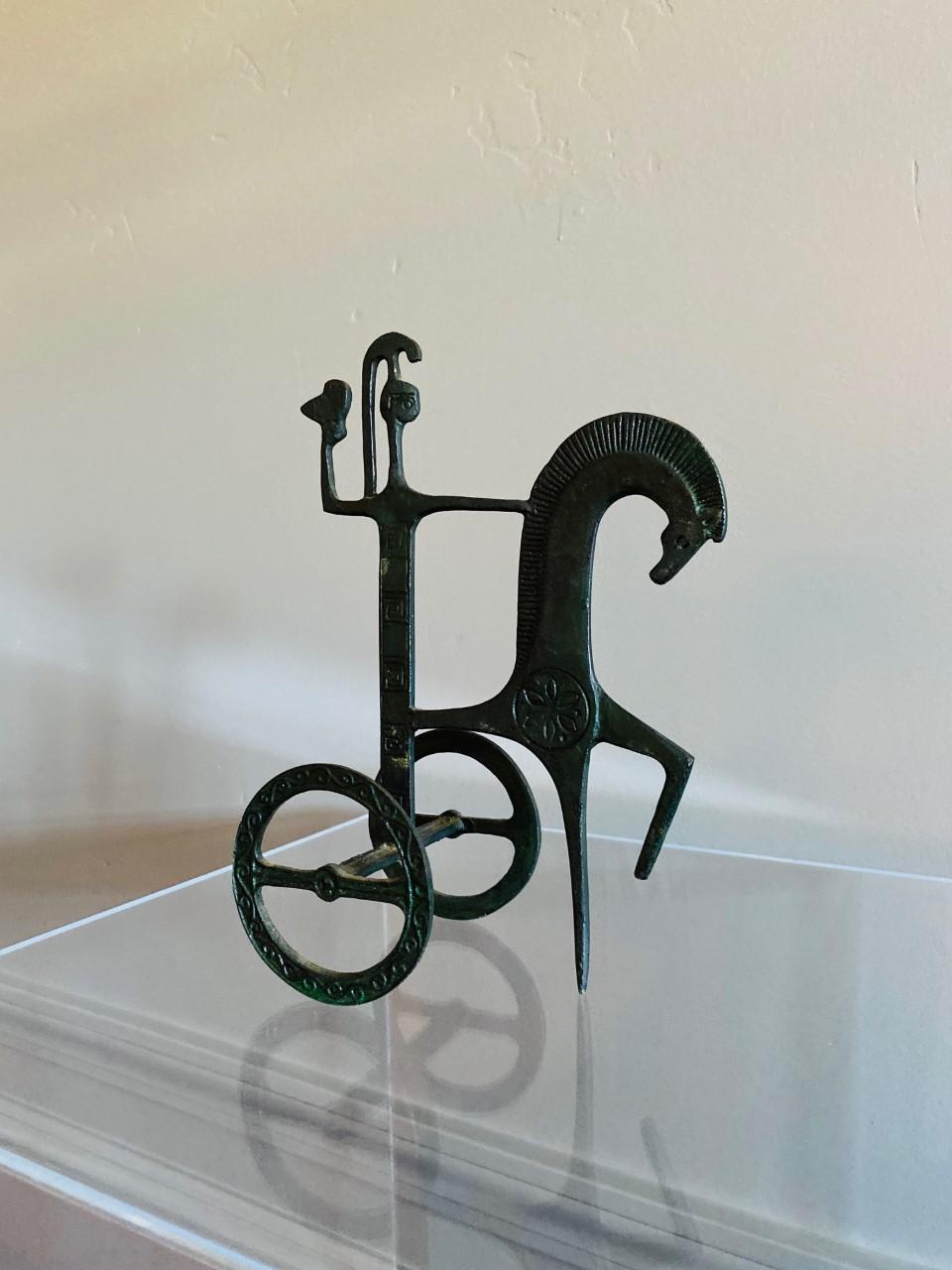 Mid-Century Modern Brass Etruscan Horse and Chariot Sculpture