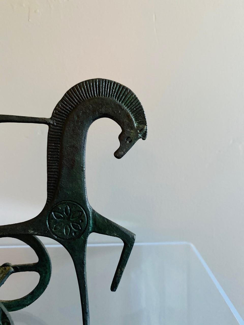 Greek Brass Etruscan Horse and Chariot Sculpture