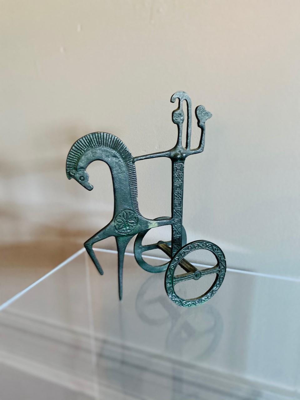 Brass Etruscan Horse and Chariot Sculpture In Good Condition In San Diego, CA