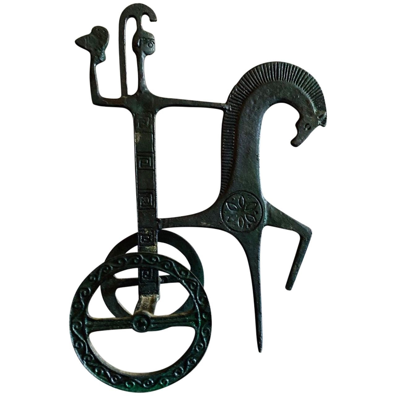 Brass Etruscan Horse and Chariot Sculpture
