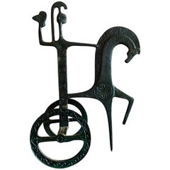 Etruskisches Pferd und Wagen Skulptur aus Messing