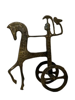 Brass Etruscan Horse and Chariot Sculpture, Greece Italy vintage 1970s