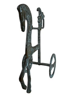 Brass Etruscan Horse and Chariot Sculpture, Greece Italy vintage 1970s